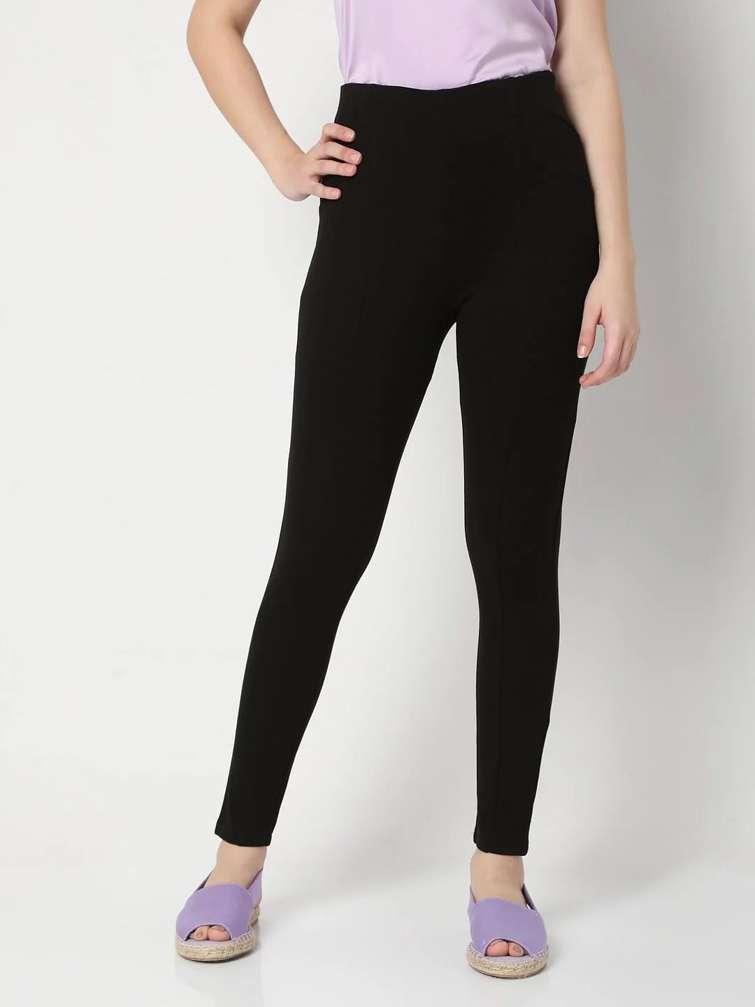 Black High Rise Panelled Jeggings