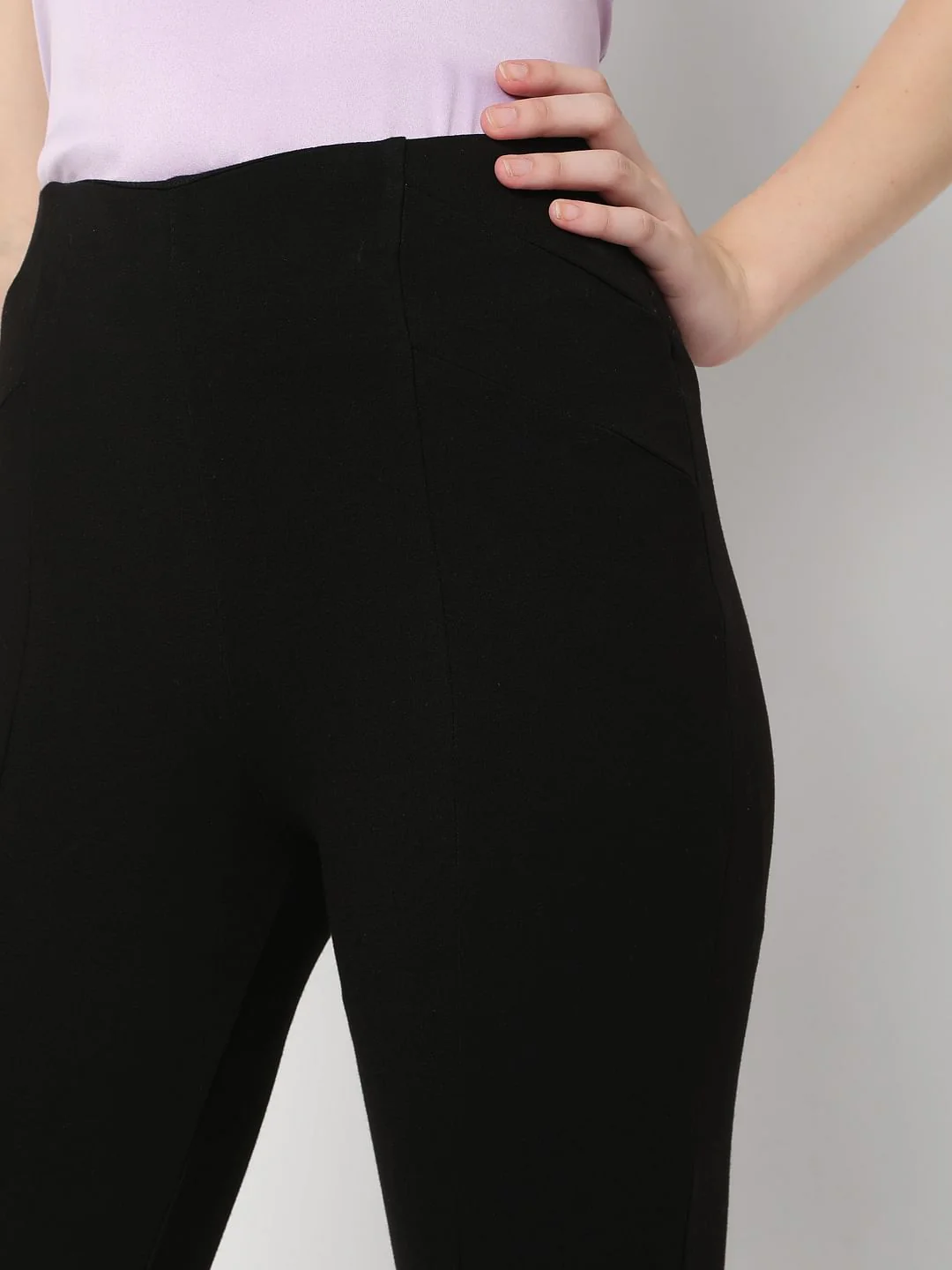 Black High Rise Panelled Jeggings - Image 5