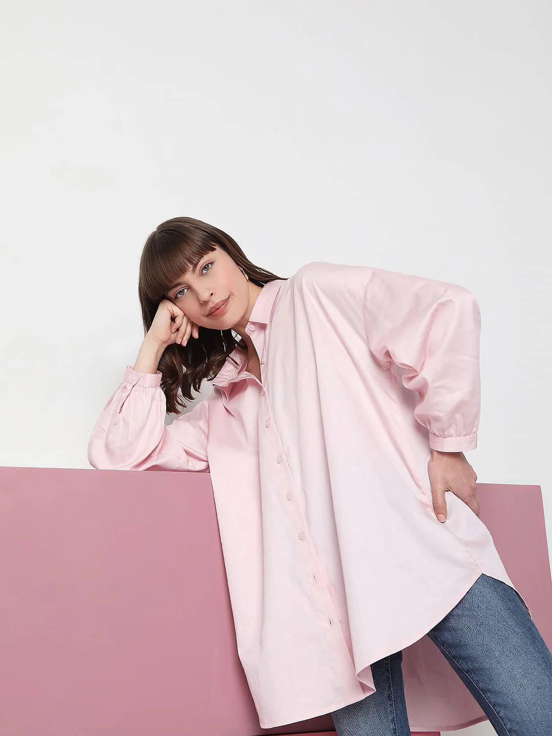 Pink Long Satin Shirt