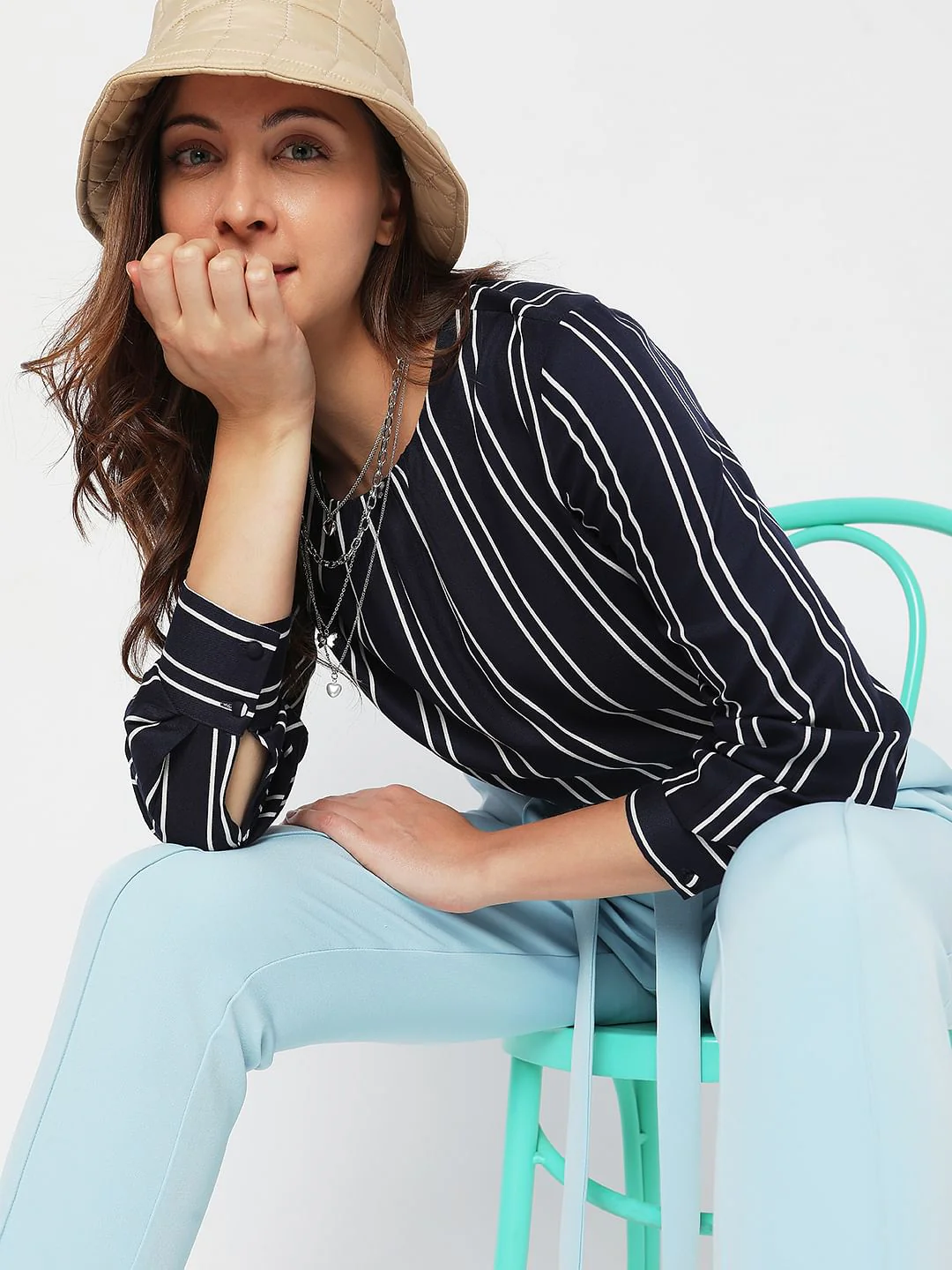 Navy Blue Striped Top