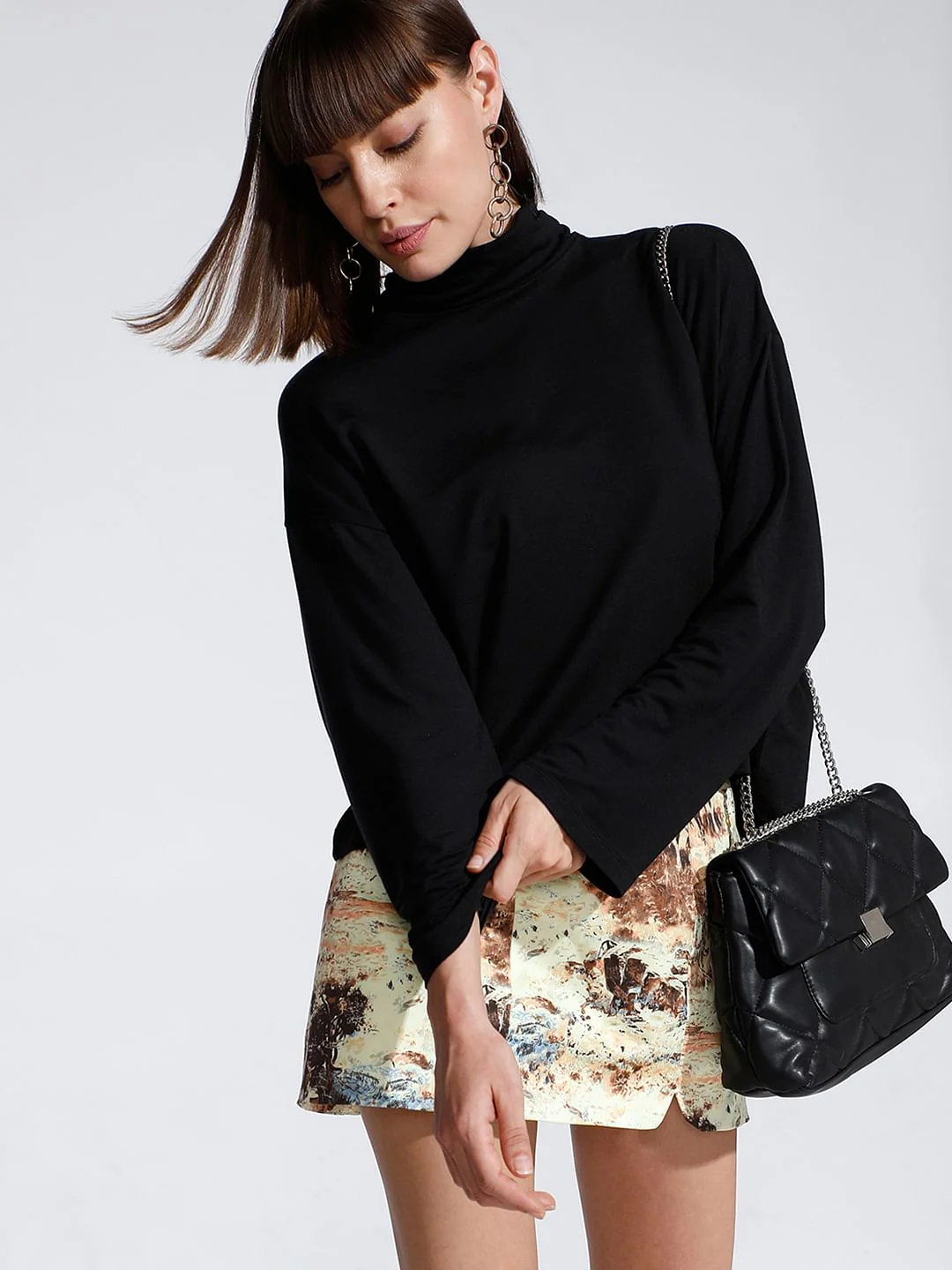 Black Roll Neck Top