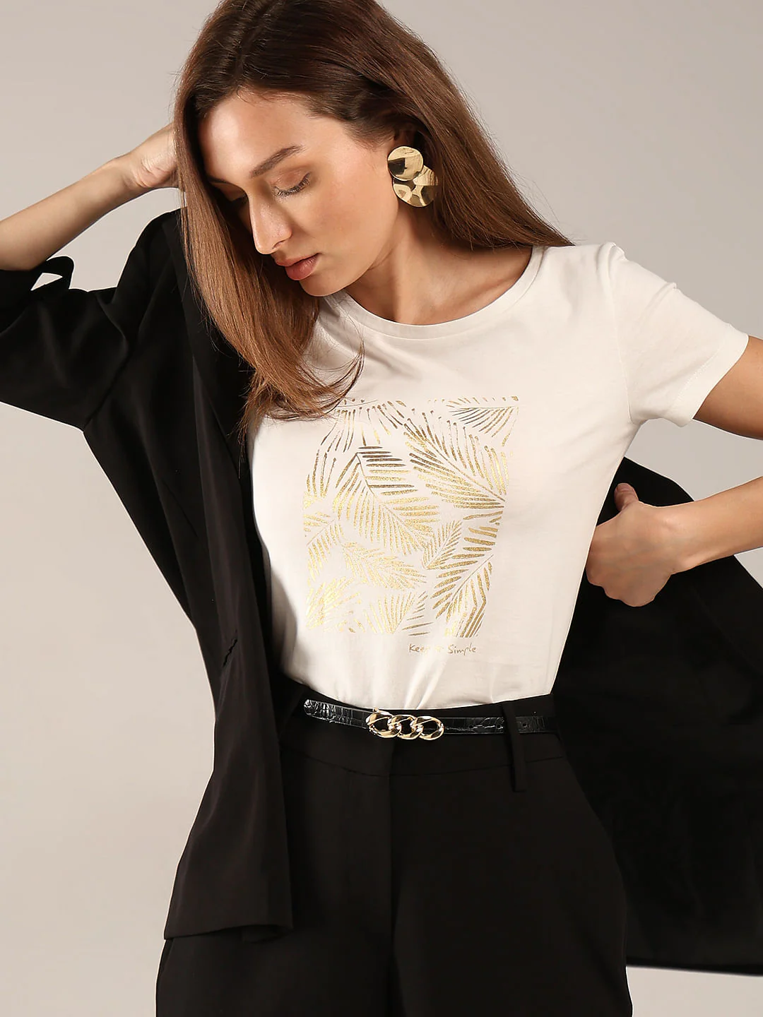 White Foil Graphic Print T-Shirt