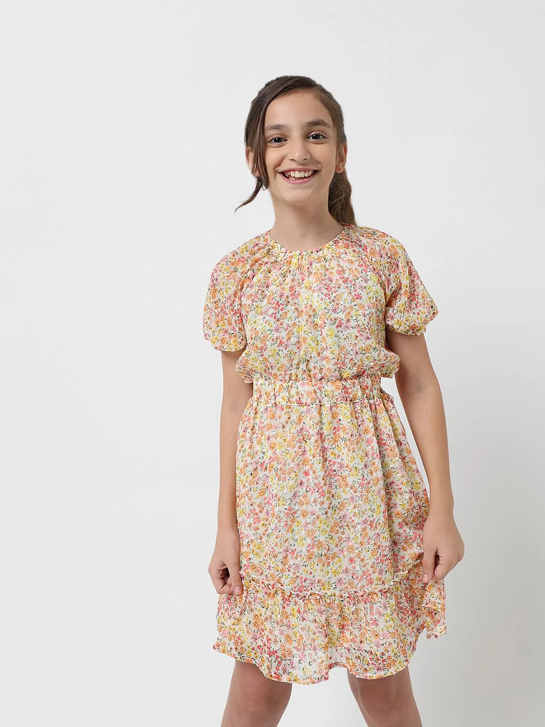 Girl Off-White Floral Fit & Flare Dress