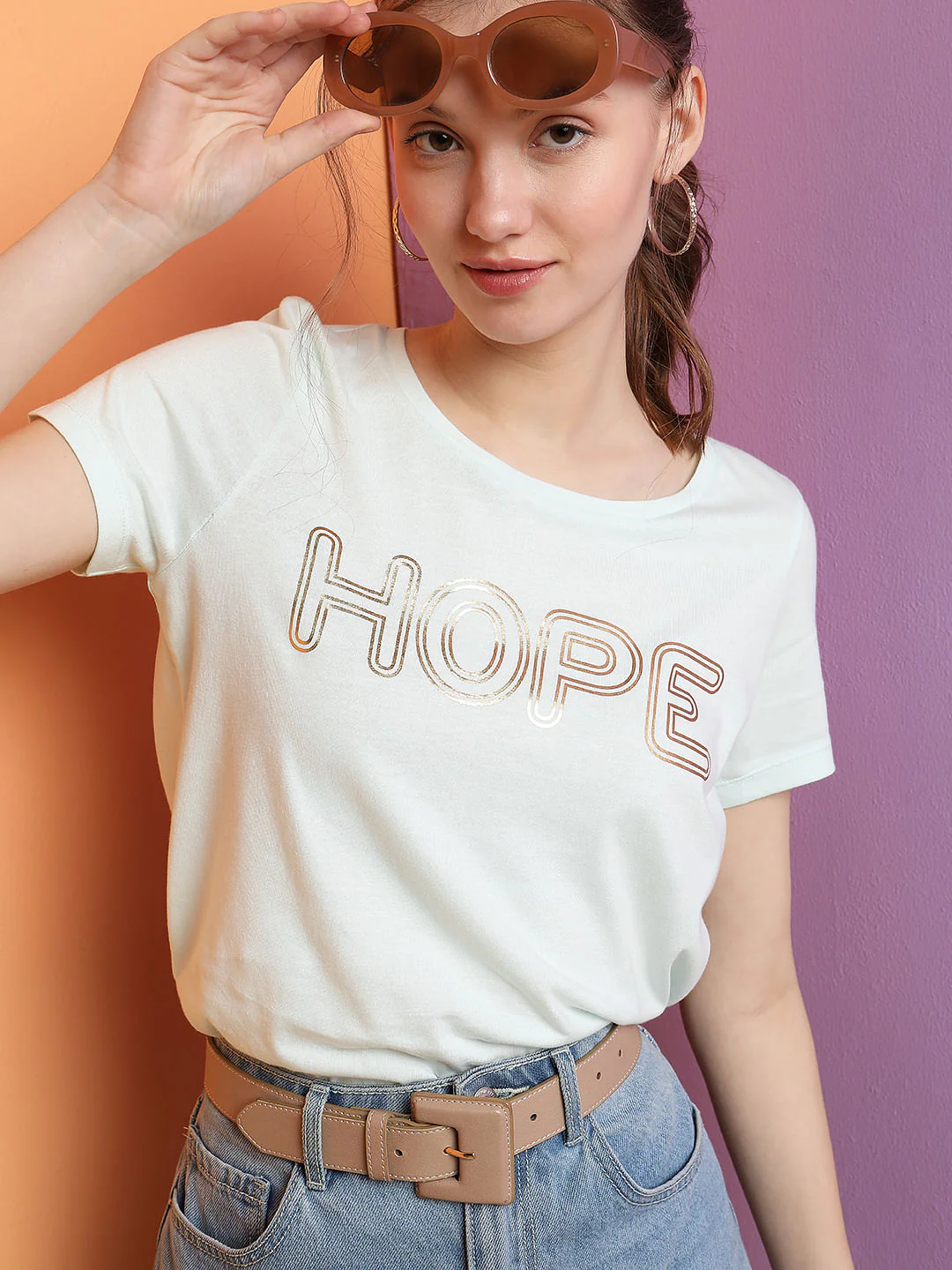 Mint Green Text Print T-Shirt