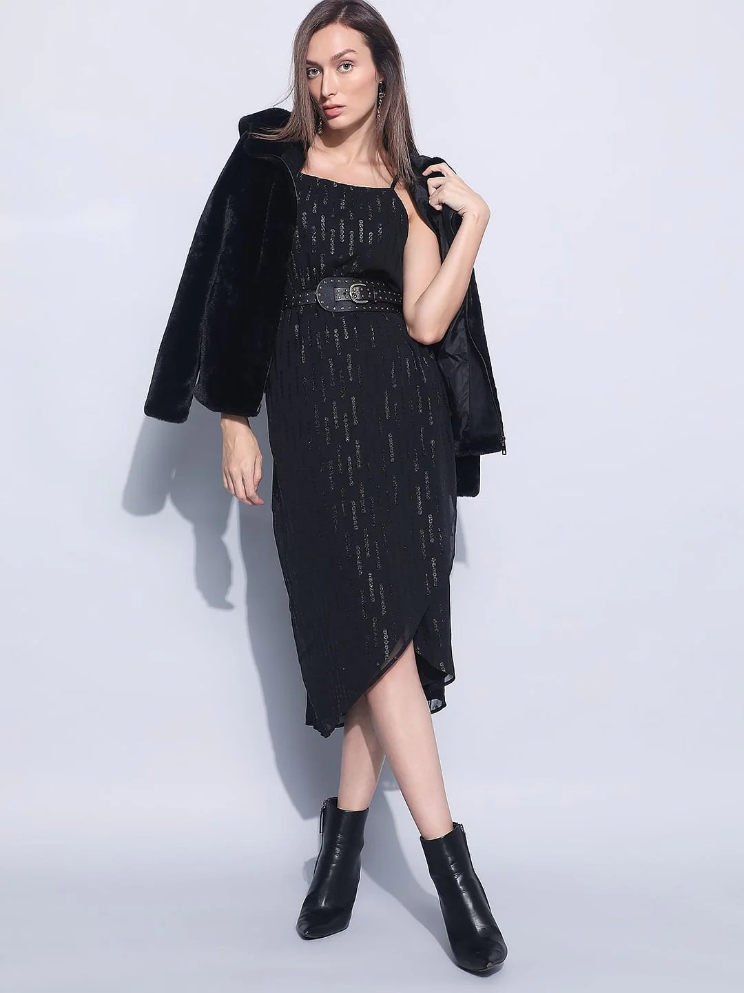 Black Embellished Midi Dress