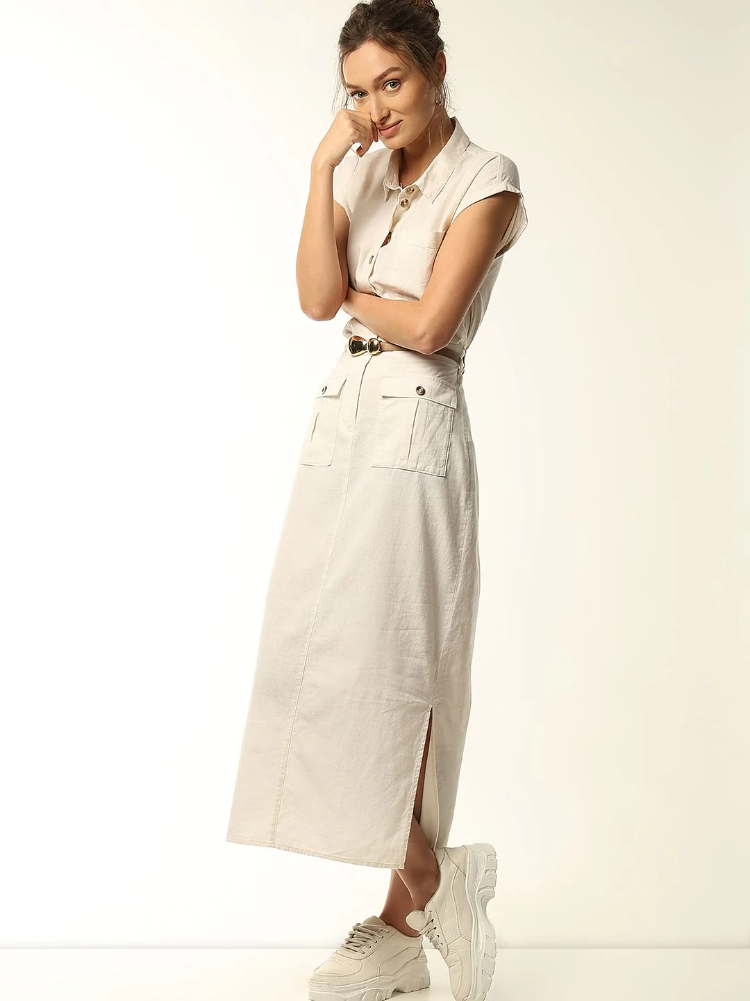 White High Rise Co-Ord Set Skirt