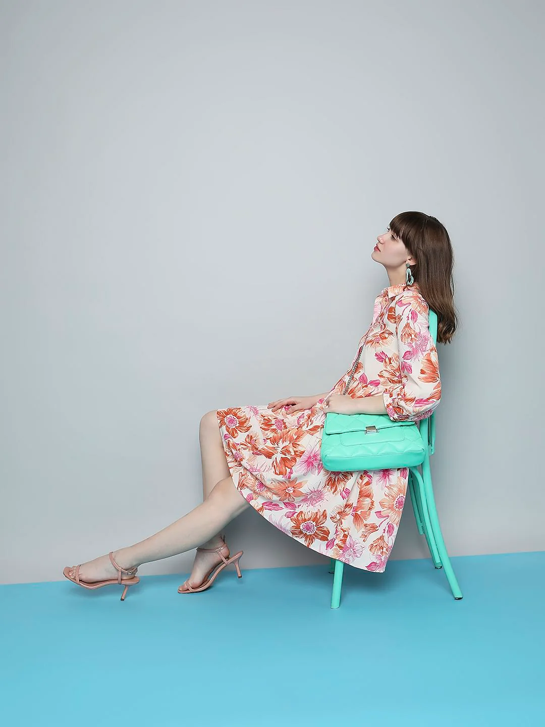Beige Floral Print Shift Dress