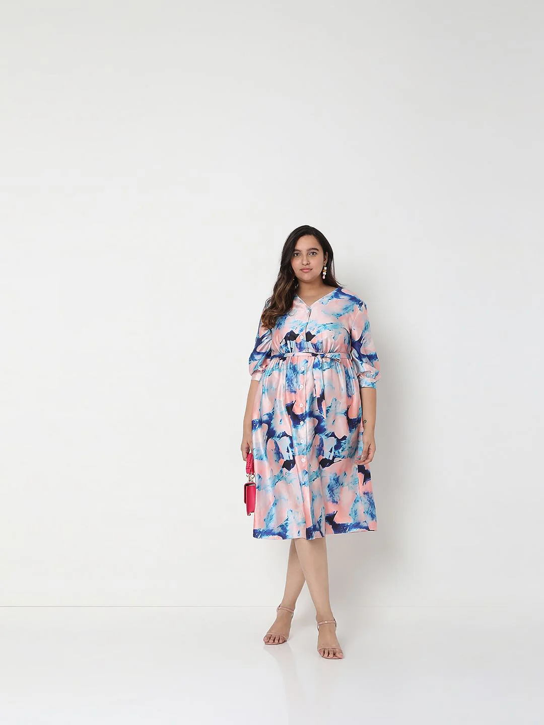 Curve Pink Marble Print Midi Dress