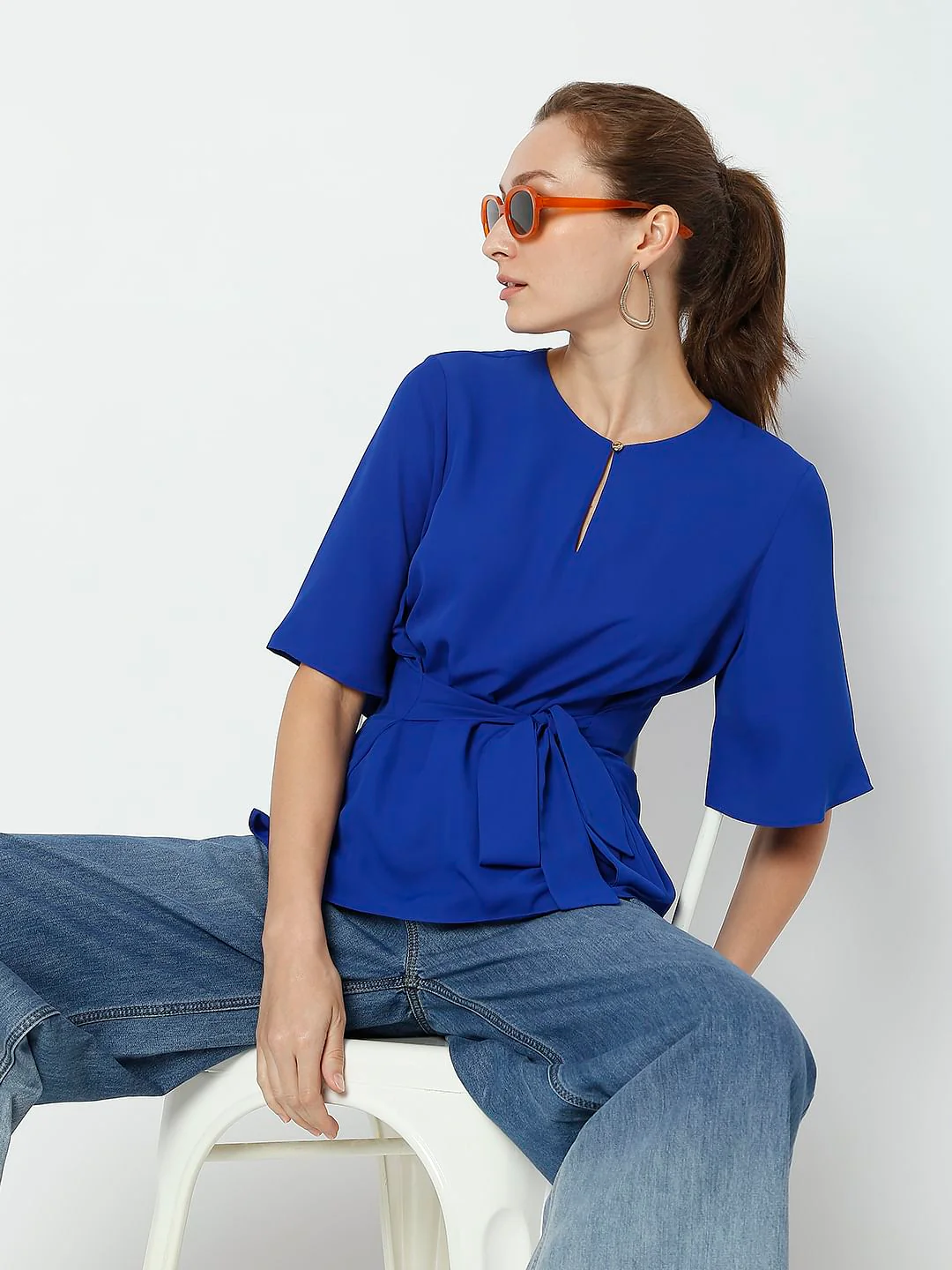 Blue Flared Sleeves Top