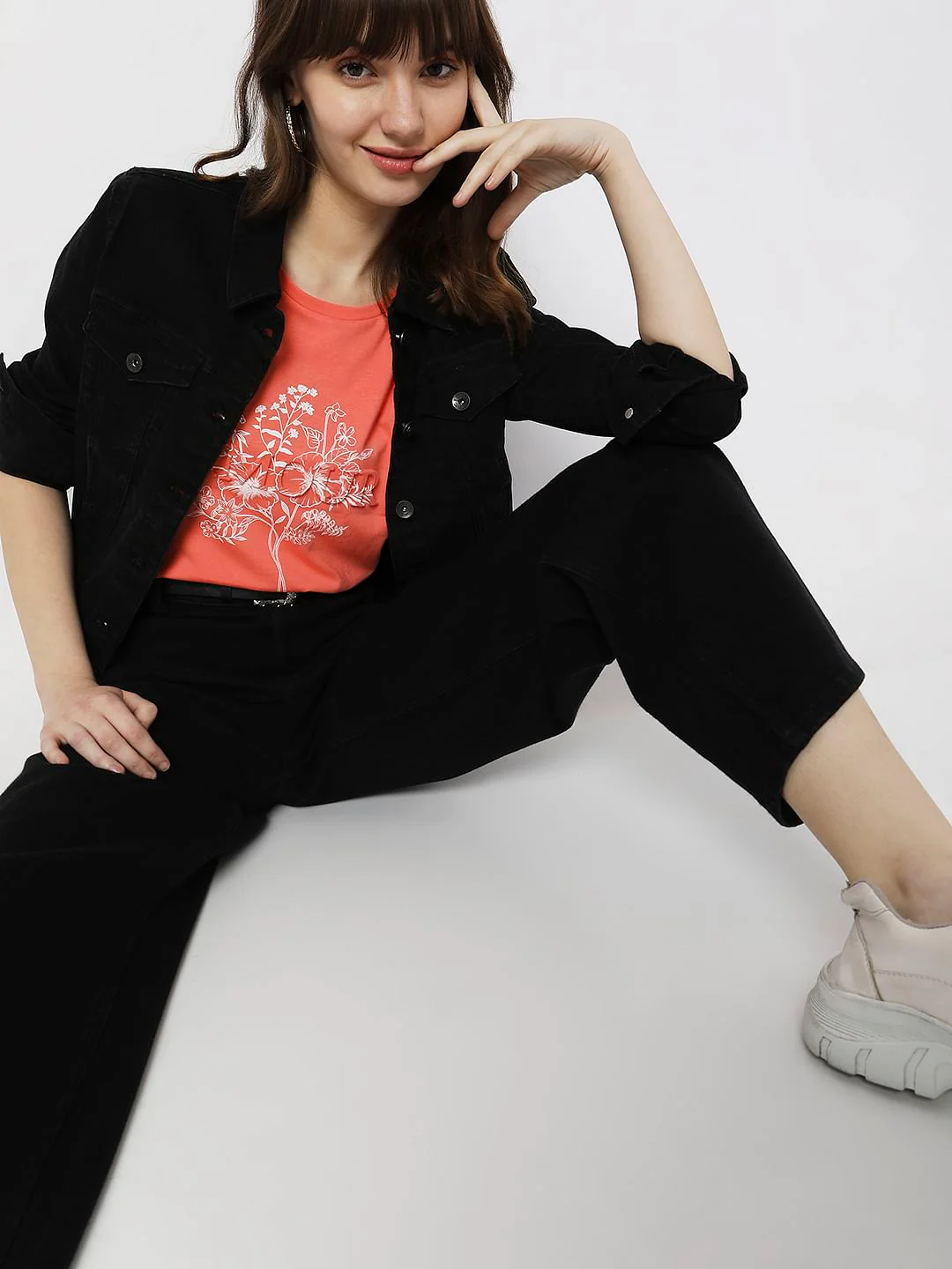 Orange Floral Print T-Shirt