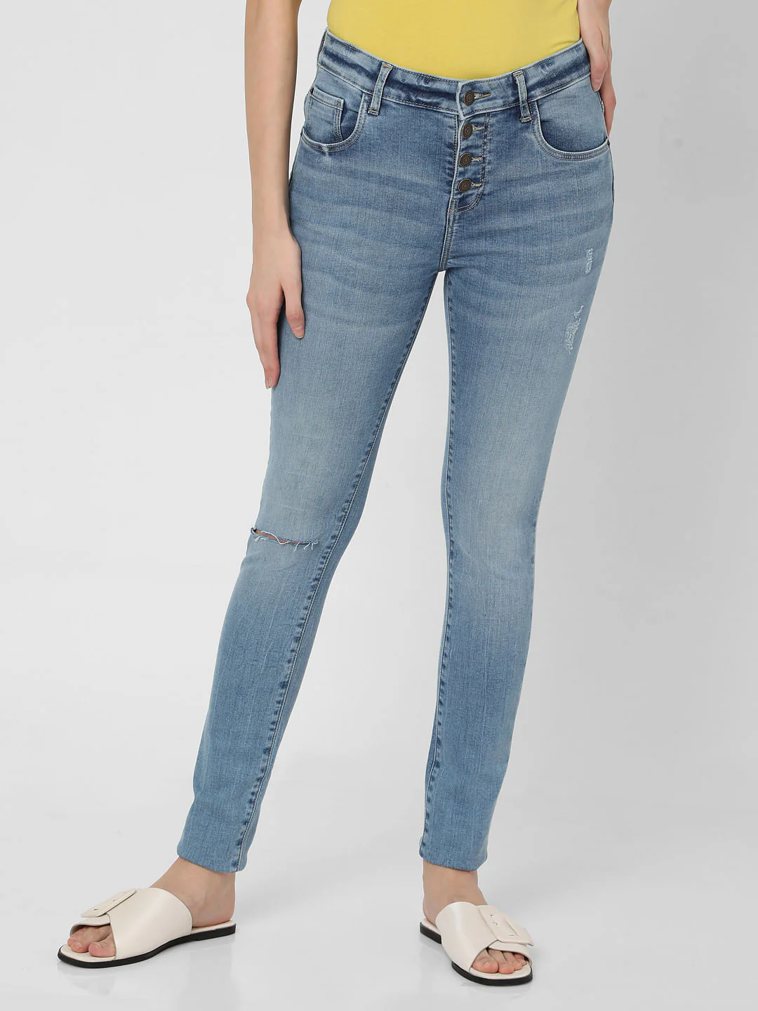 Light Blue High Rise Ripped Skinny Jeans