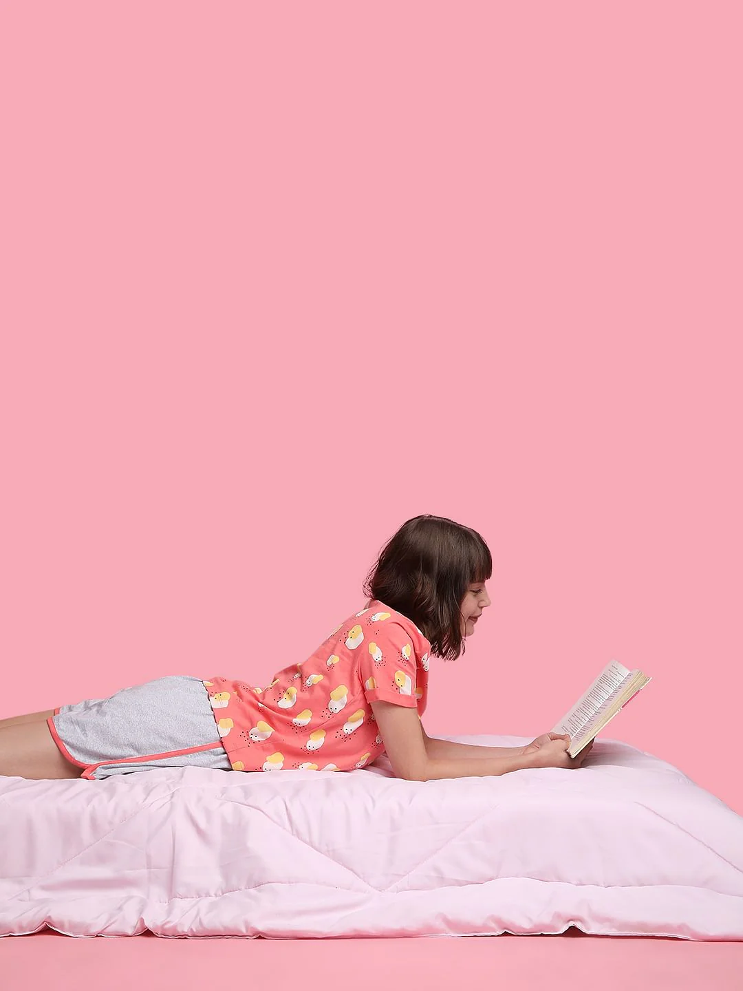 Pink Printed T-Shirt & Shorts Night Suit Set