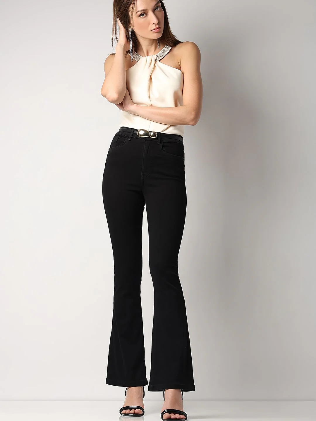 Black High Rise Flared Jeans