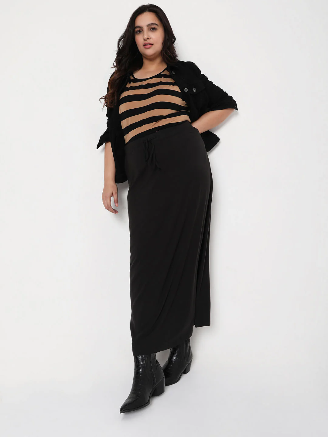 Curve Black Striped T-Shirt