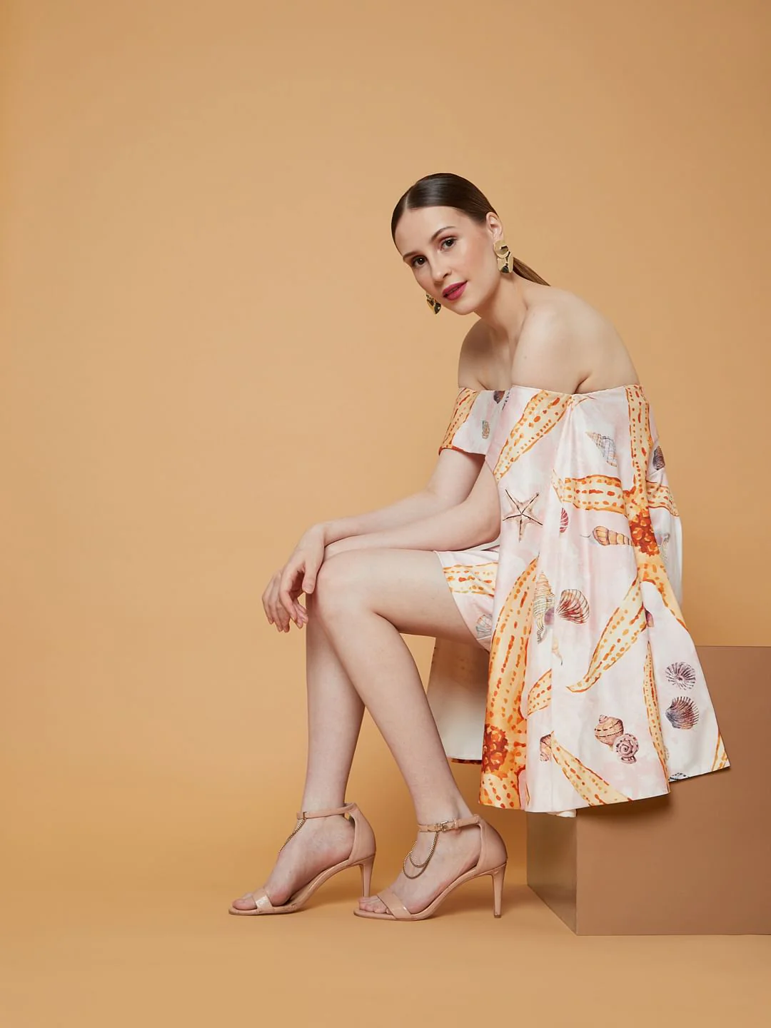 Marquee White Off Shoulder Printed Dress