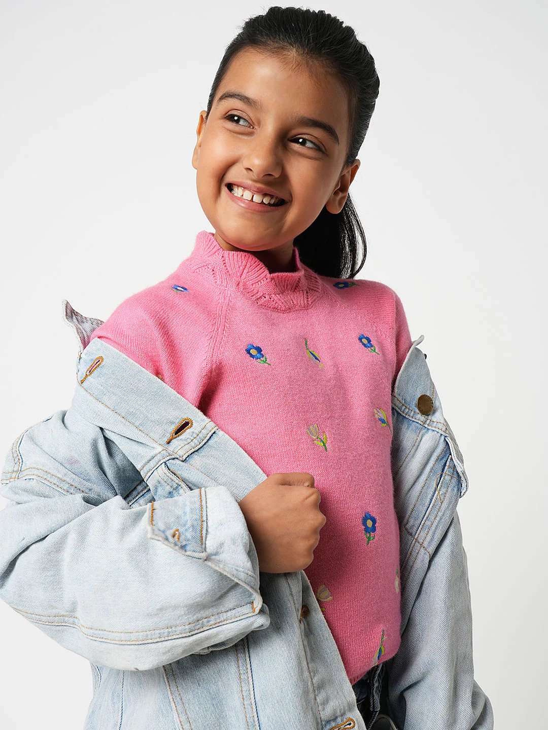 Girl Pink Embroidered Sweater