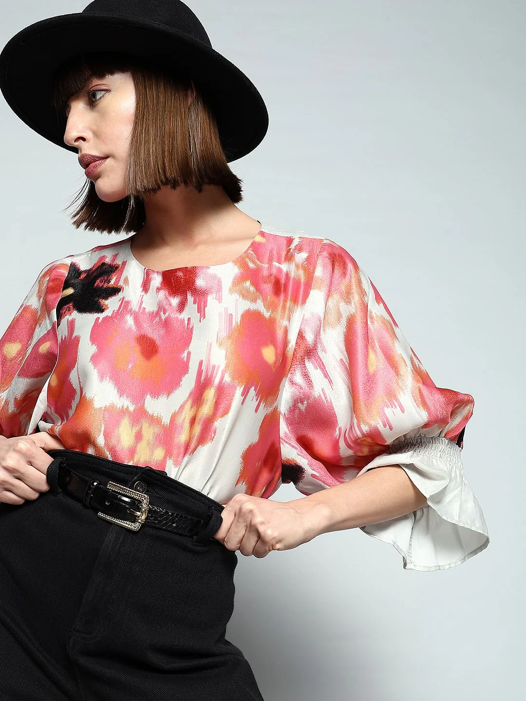 Off-White Brushed Floral Print Top