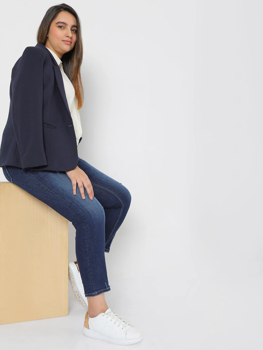 Curve Blue High Rise Ripped Skinny Jeans
