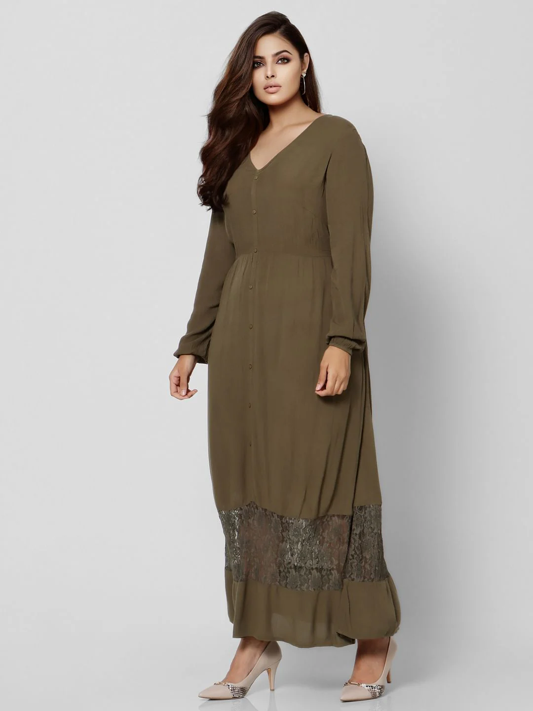 Curve Green Lace Maxi Dress
