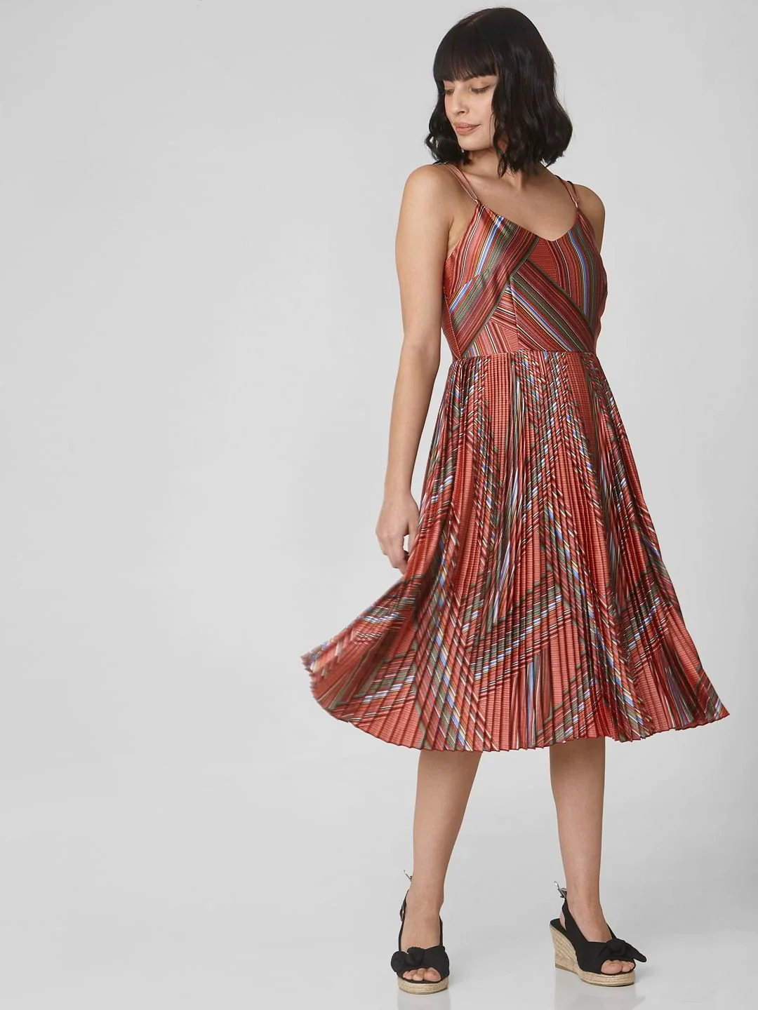 Brown Abstract Print Fit & Flare Dress