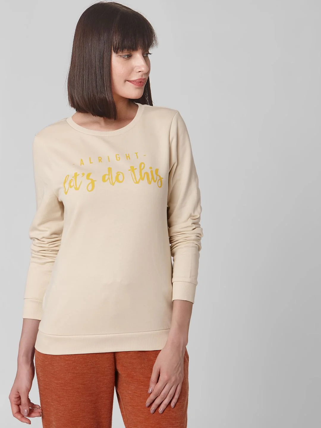 Beige Slogan Print Sweatshirt