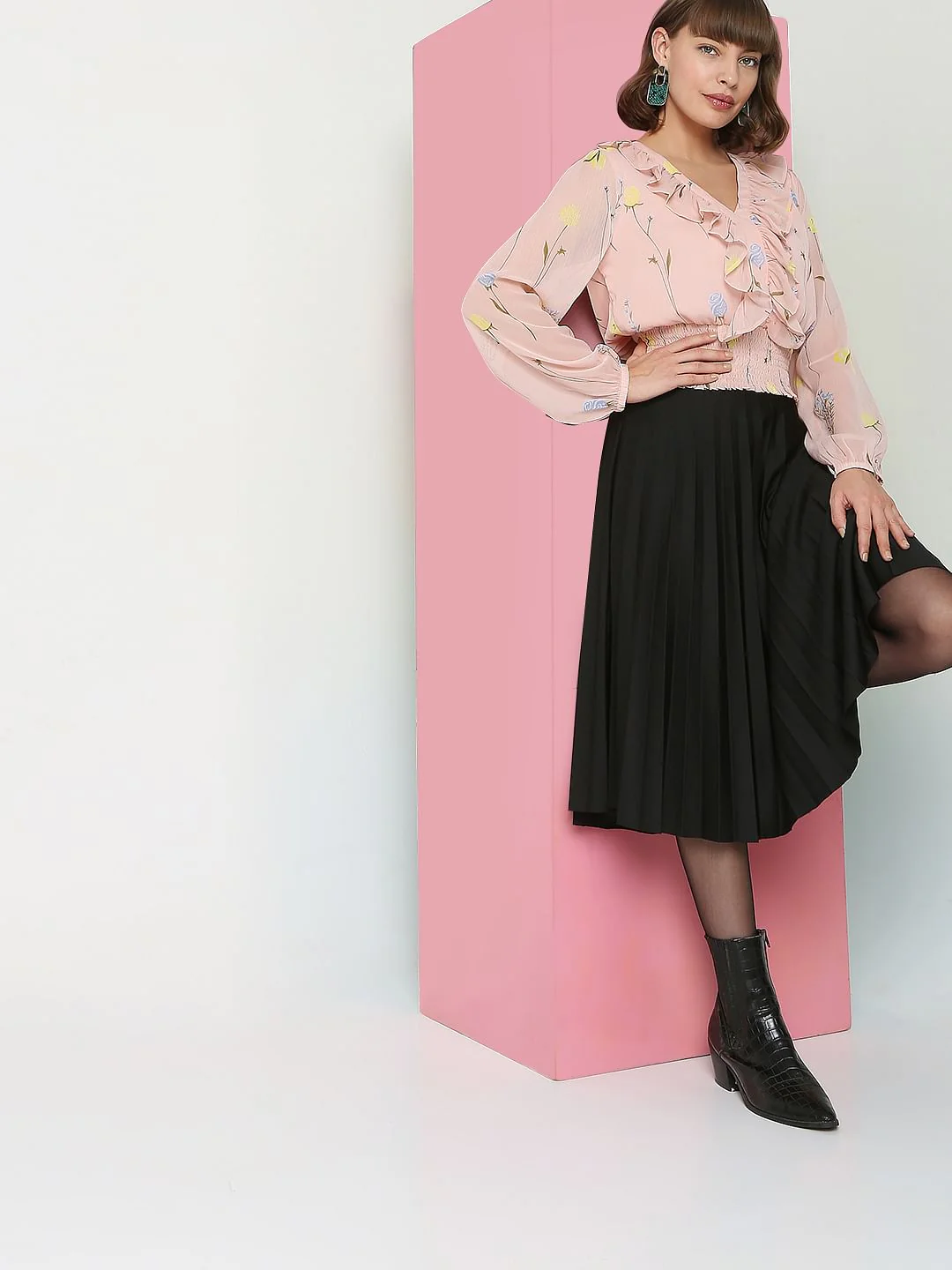 Pink Floral Ruffle Top