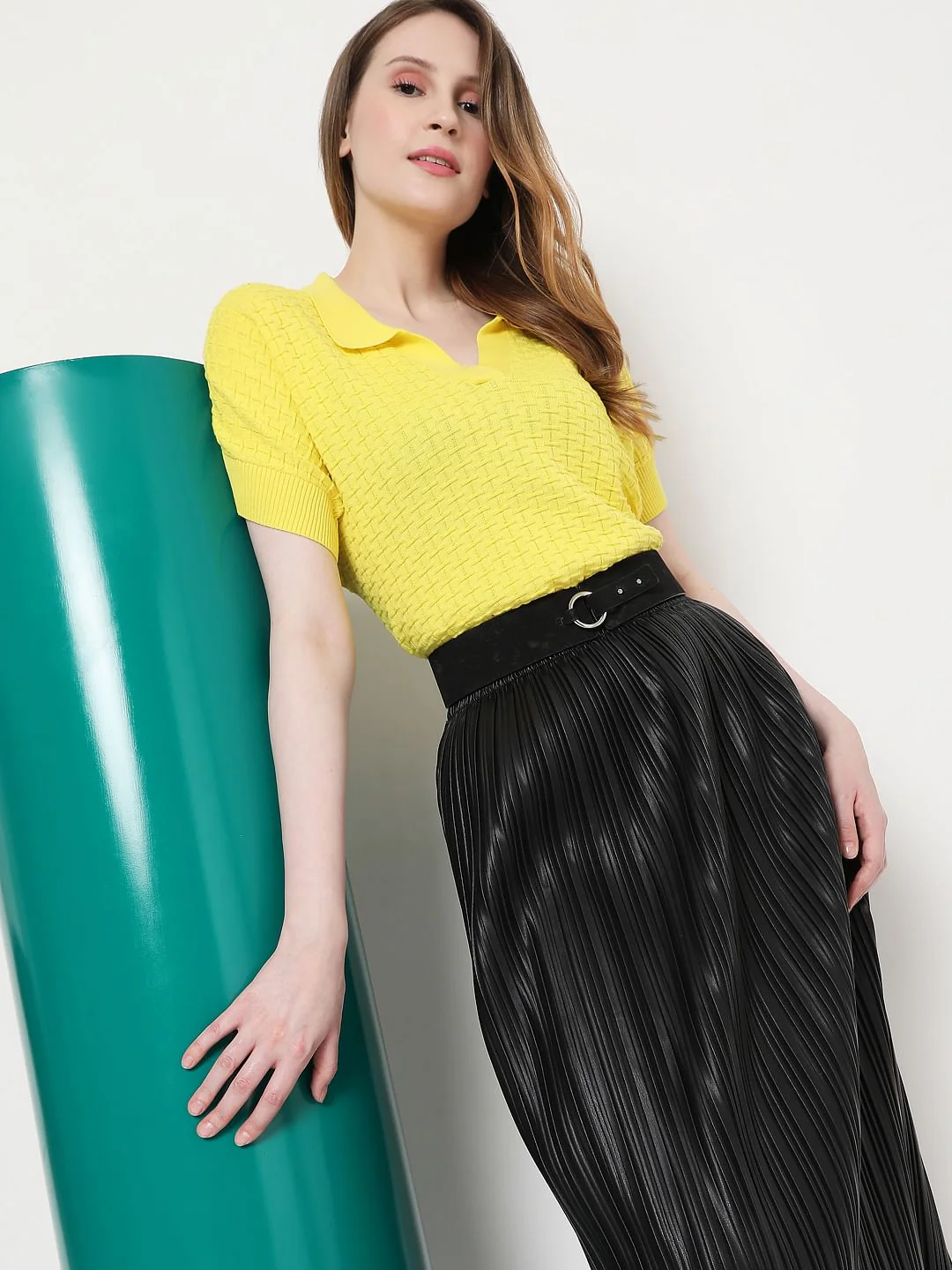 Yellow Textured Knit Top