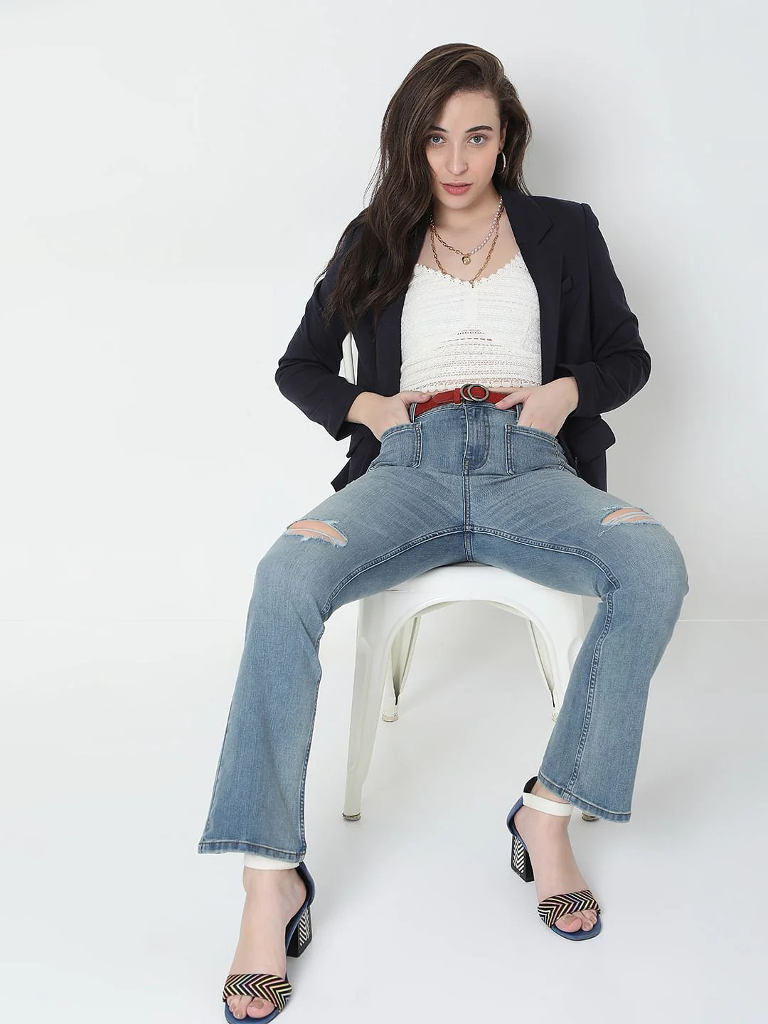 Blue High Rise Ripped Petra Bootcut Jeans