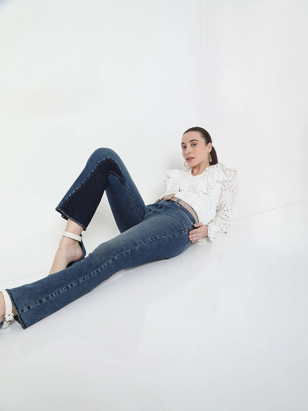 Blue High Rise Panel Detail Petra Bootcut Jeans
