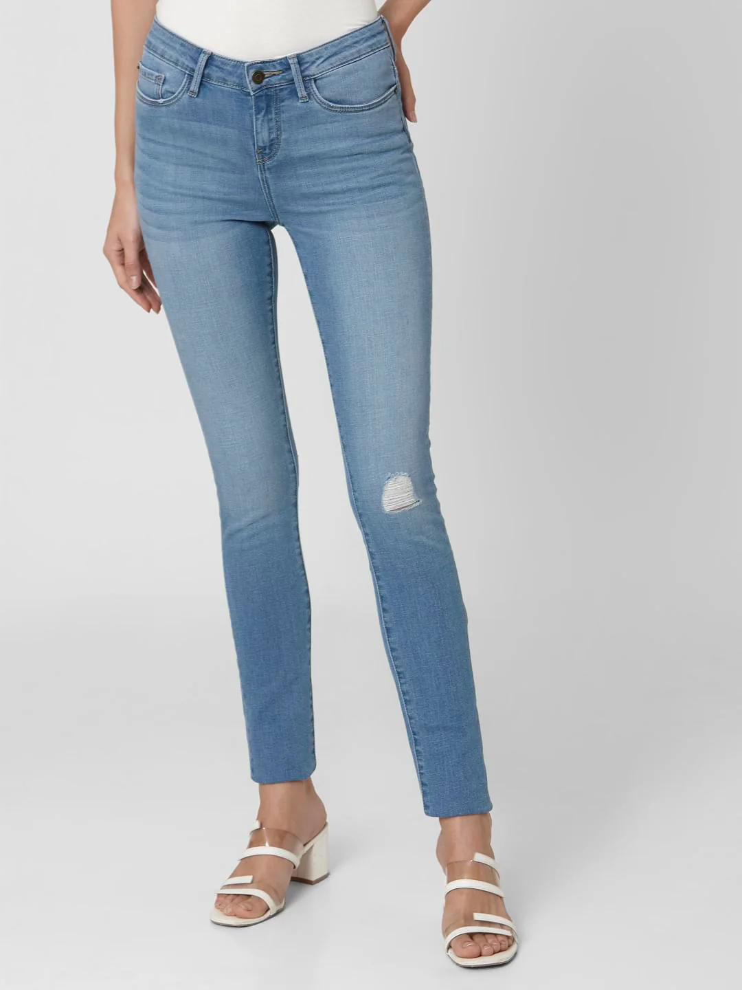 Blue Mid Rise Ripped Wendy Wendy Skinny Jeans