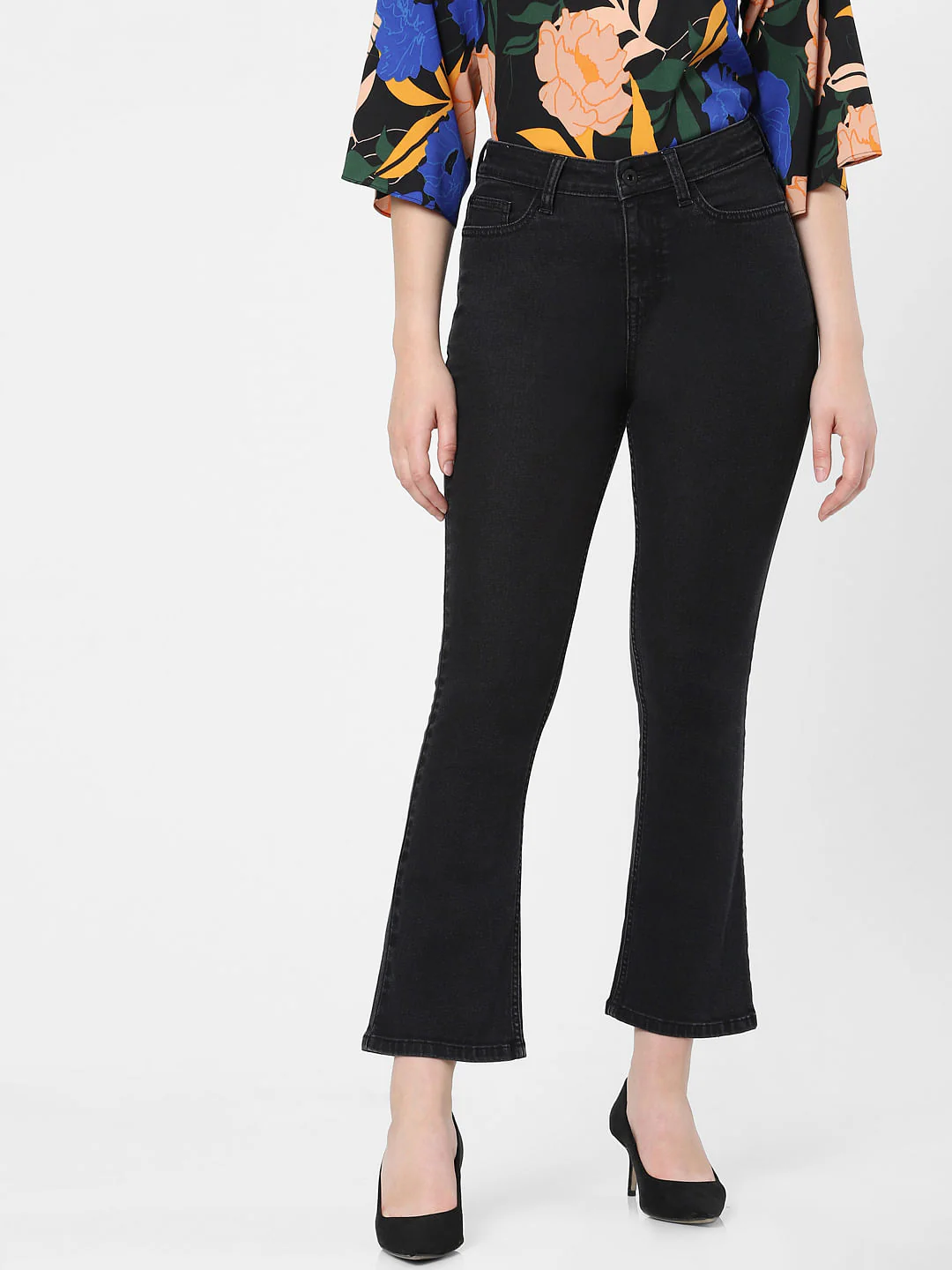 Dark Grey High Rise Flared Jeans