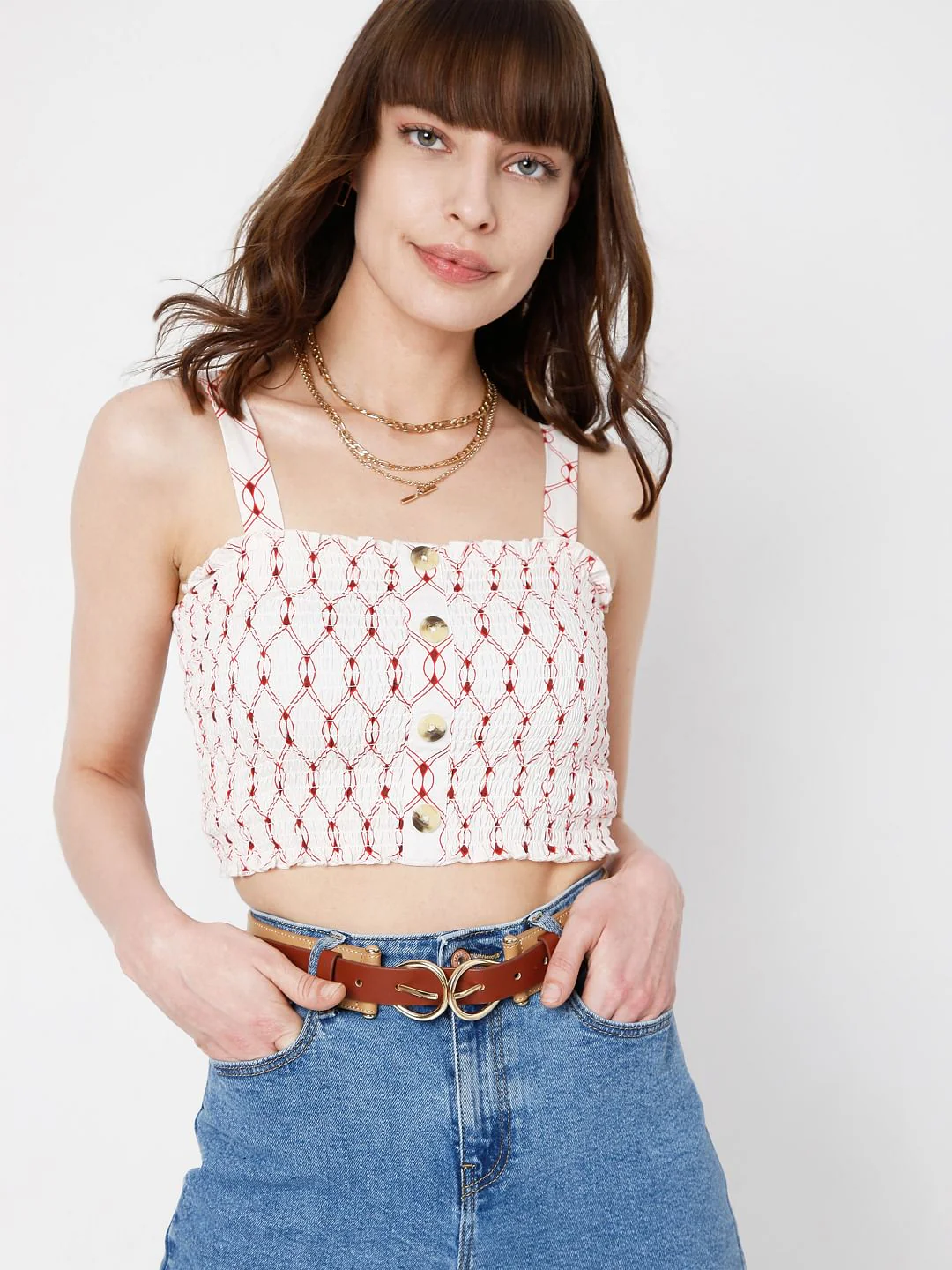 White Printed Crop Top