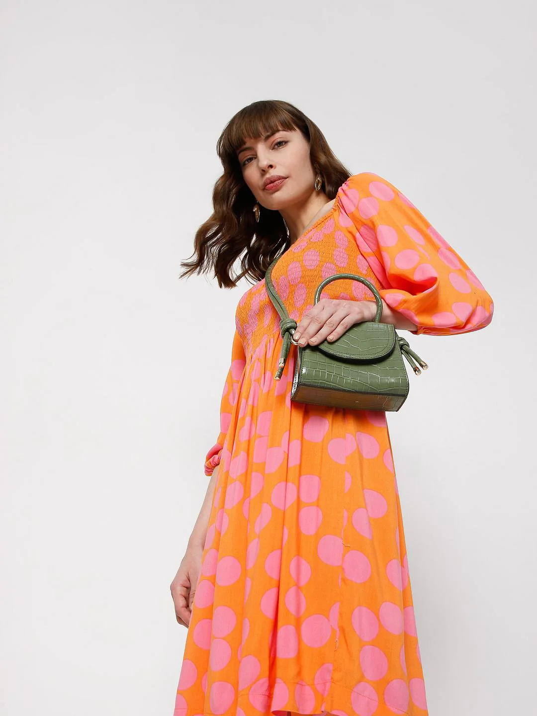 Orange Polka Dot Fit & Flare Dress