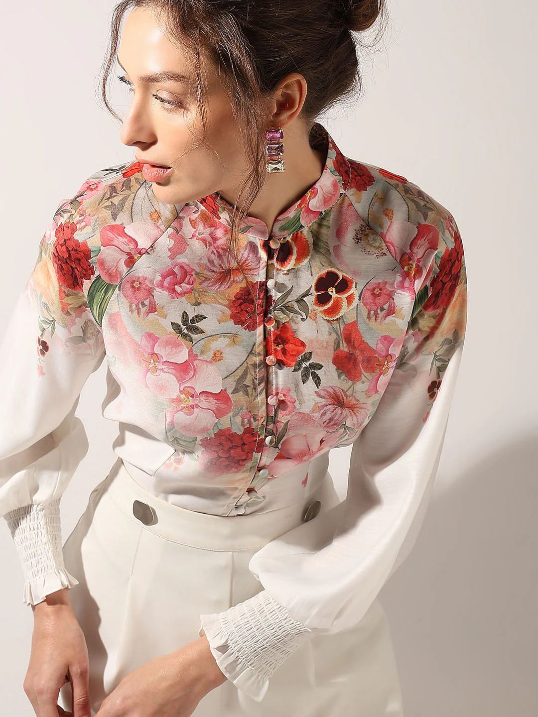 White Floral Print Top