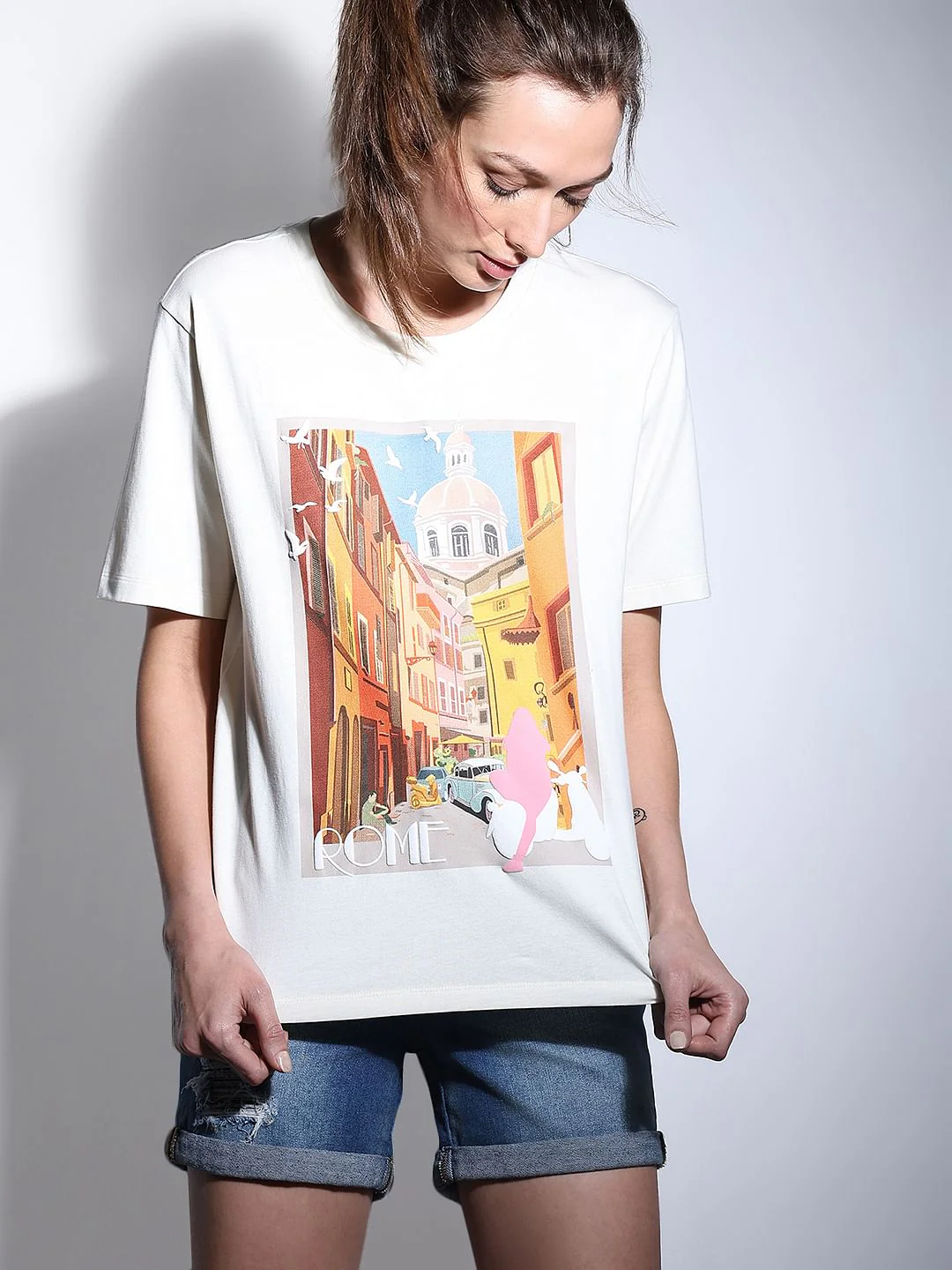 White Graphic Print T-Shirt