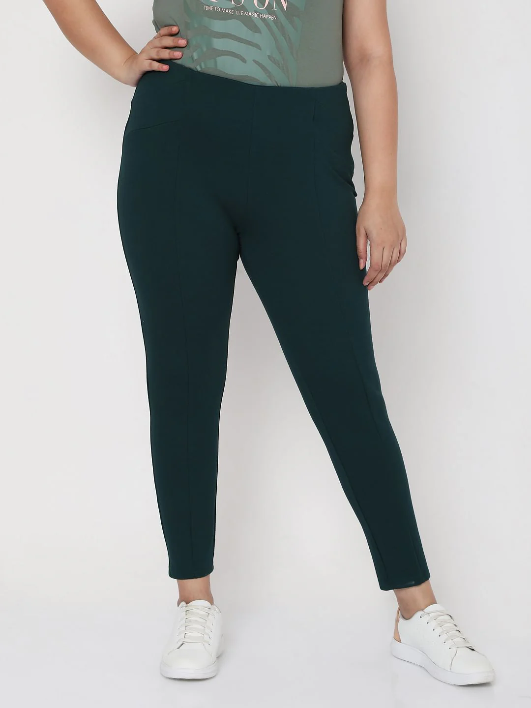 Curve Green Mid Rise Leggings