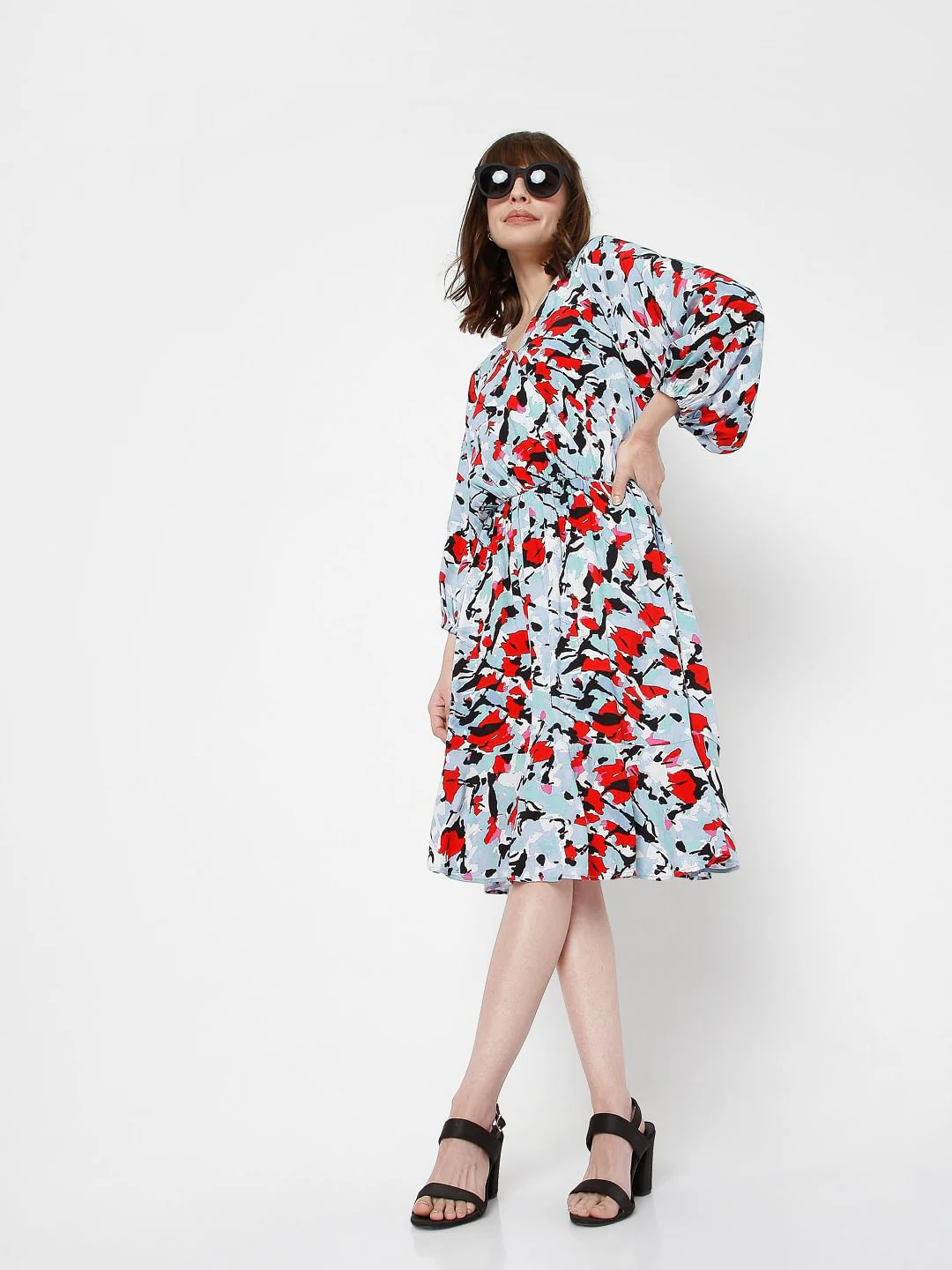 Blue Abstract Print Fit & Flare Dress