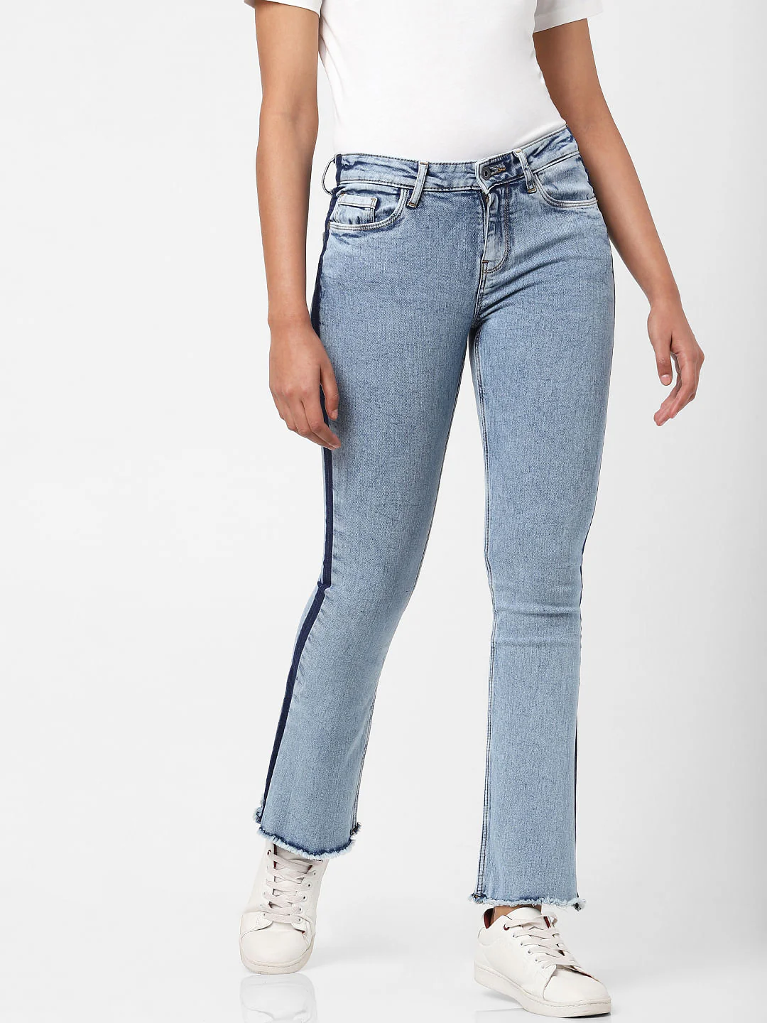 Blue Mid Rise Tape Detail Bootcut Jeans