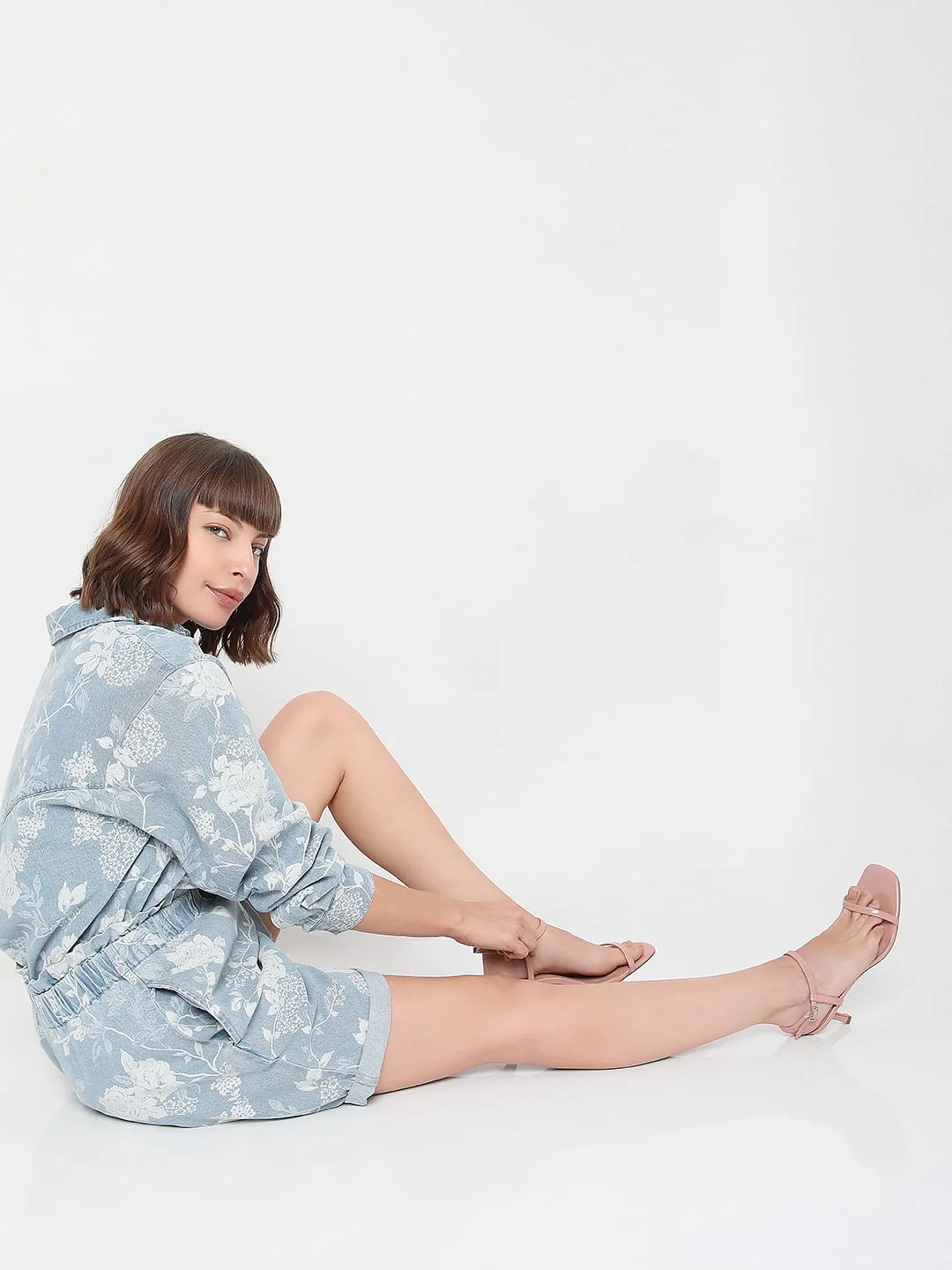 Blue Floral Denim Co-Ord Shorts