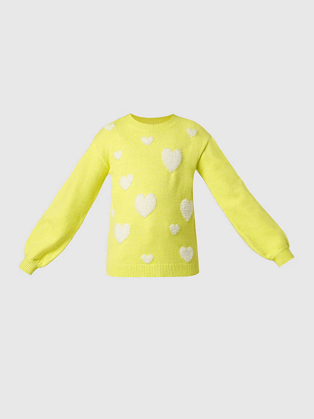 Girl Yellow Fluffy Heart Pullover - Image 6