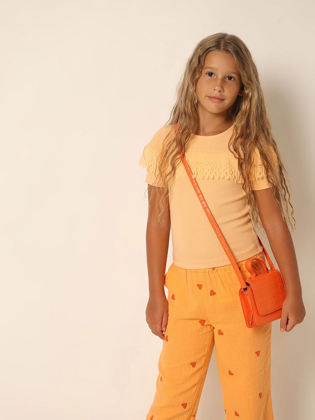 Peach Mesh Detail Ribbed Top