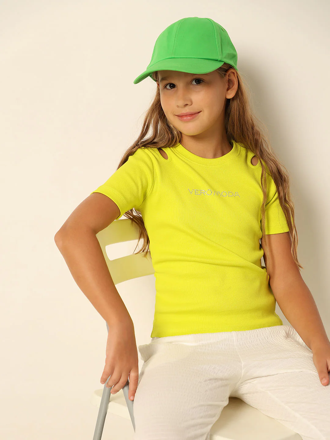Neon Green Knitted Cut-Out T-Shirt