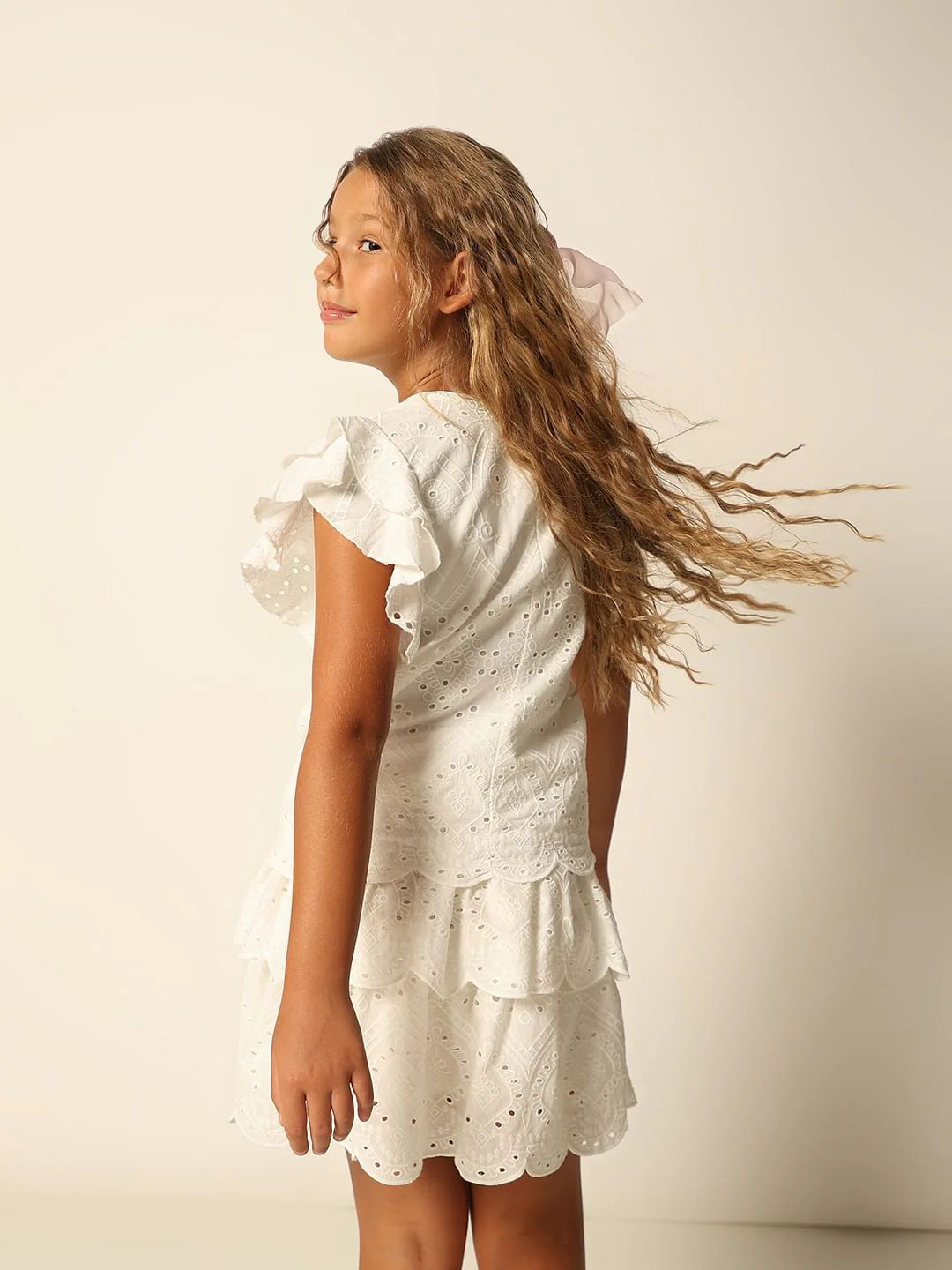 White Schiffli Co-Ord Set Top