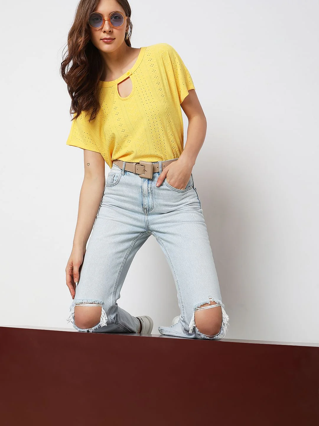 Yellow Schiffli Detail Top
