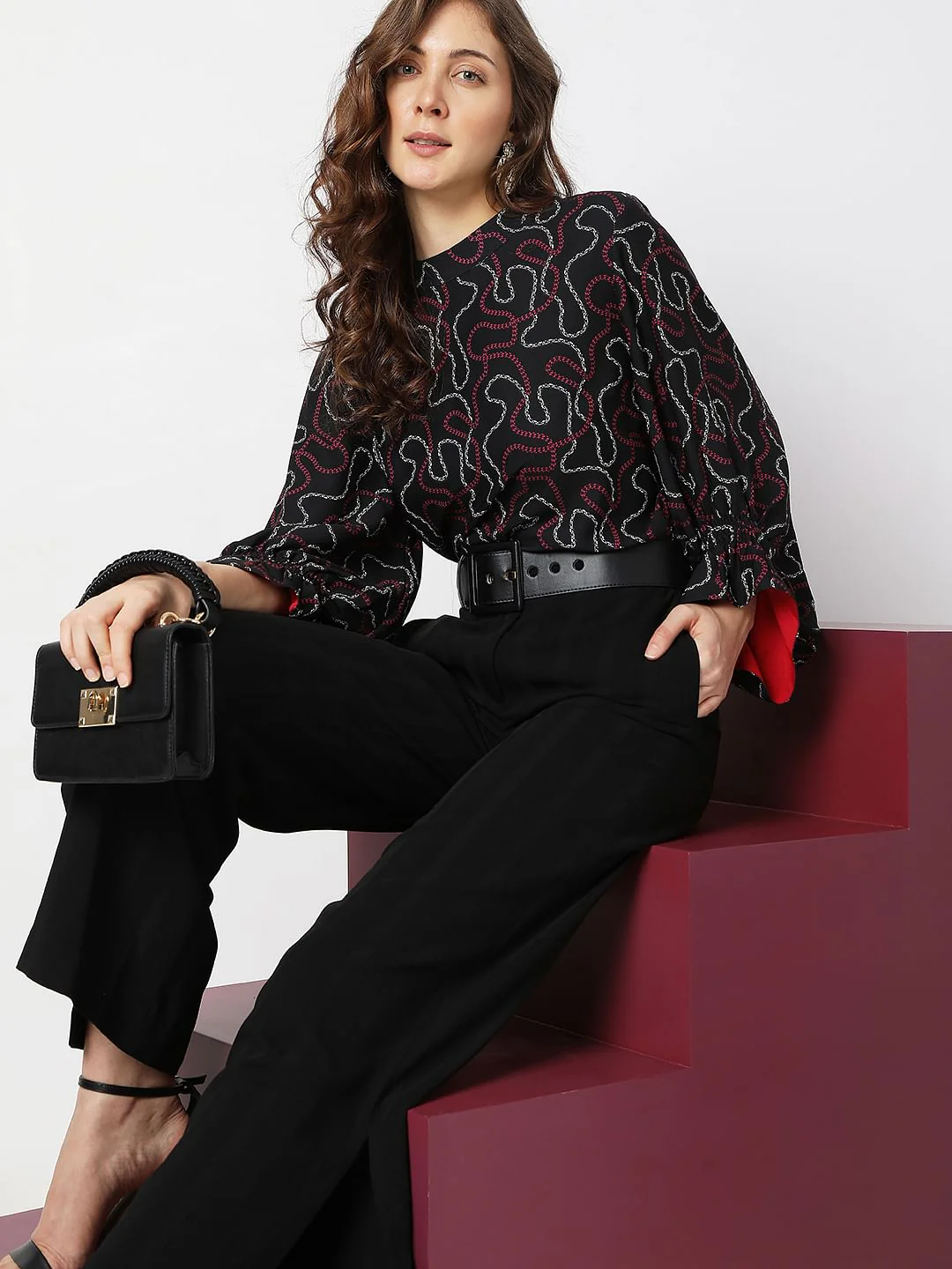 Black Chain Print Top