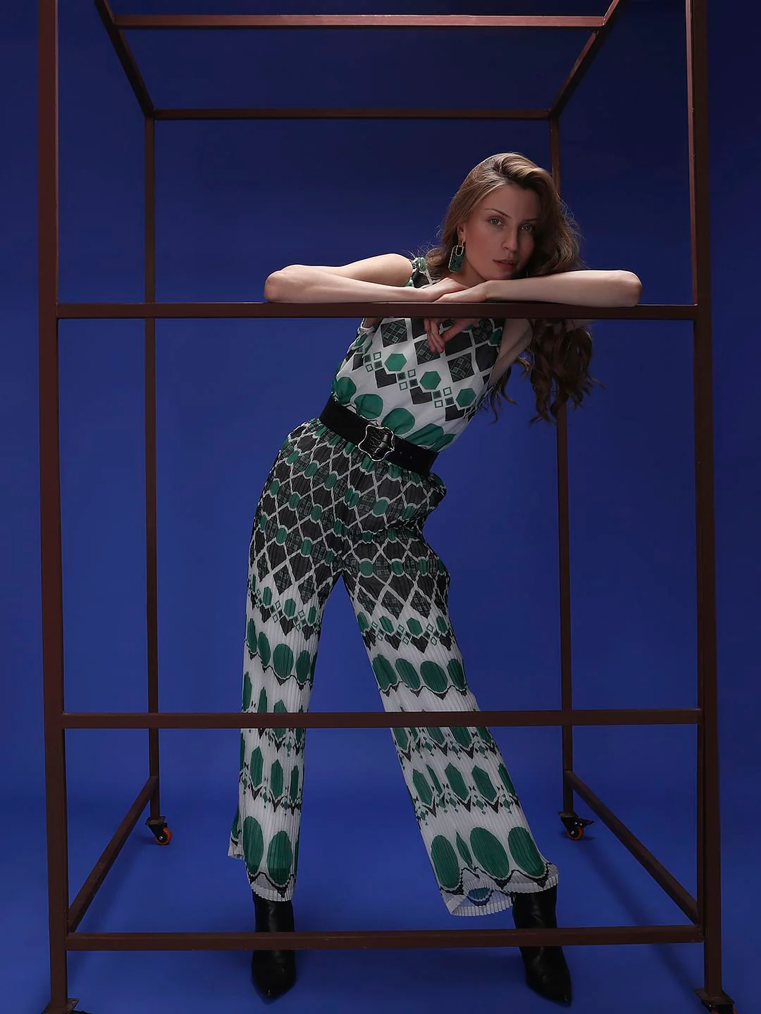 Green Geometric Print Jumpsuit