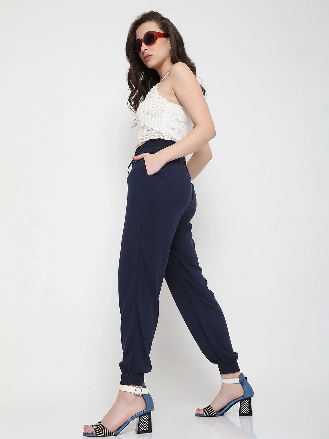 Navy Blue Mid Rise Cargo Pants