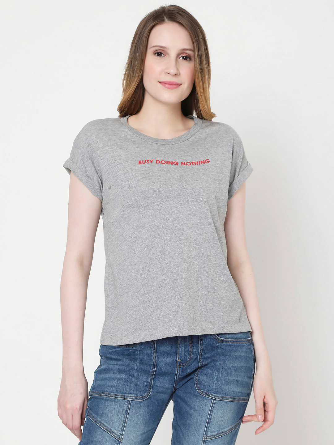 Grey Slogan Print T-Shirt