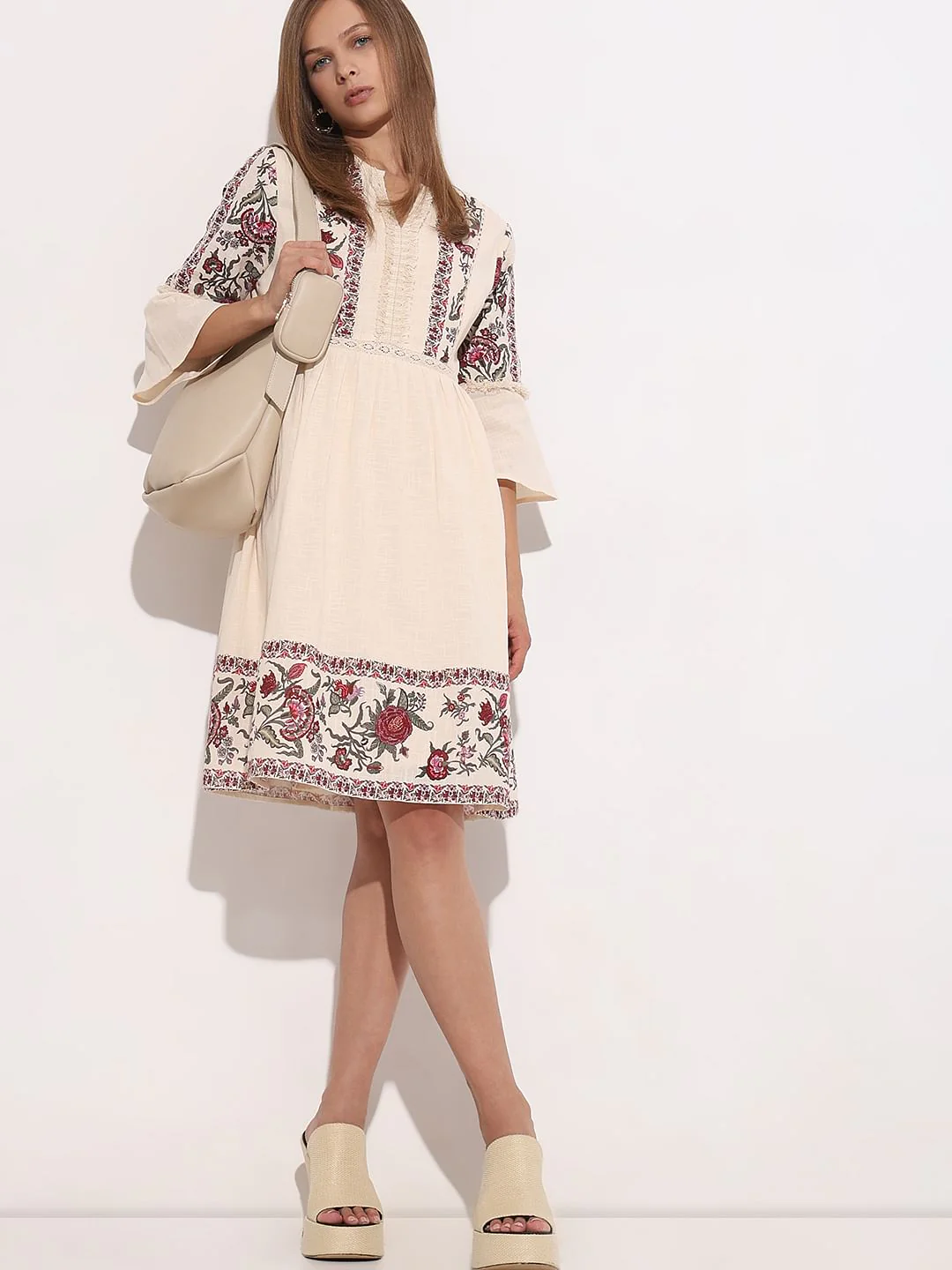 Ecru Abstract Print Dress