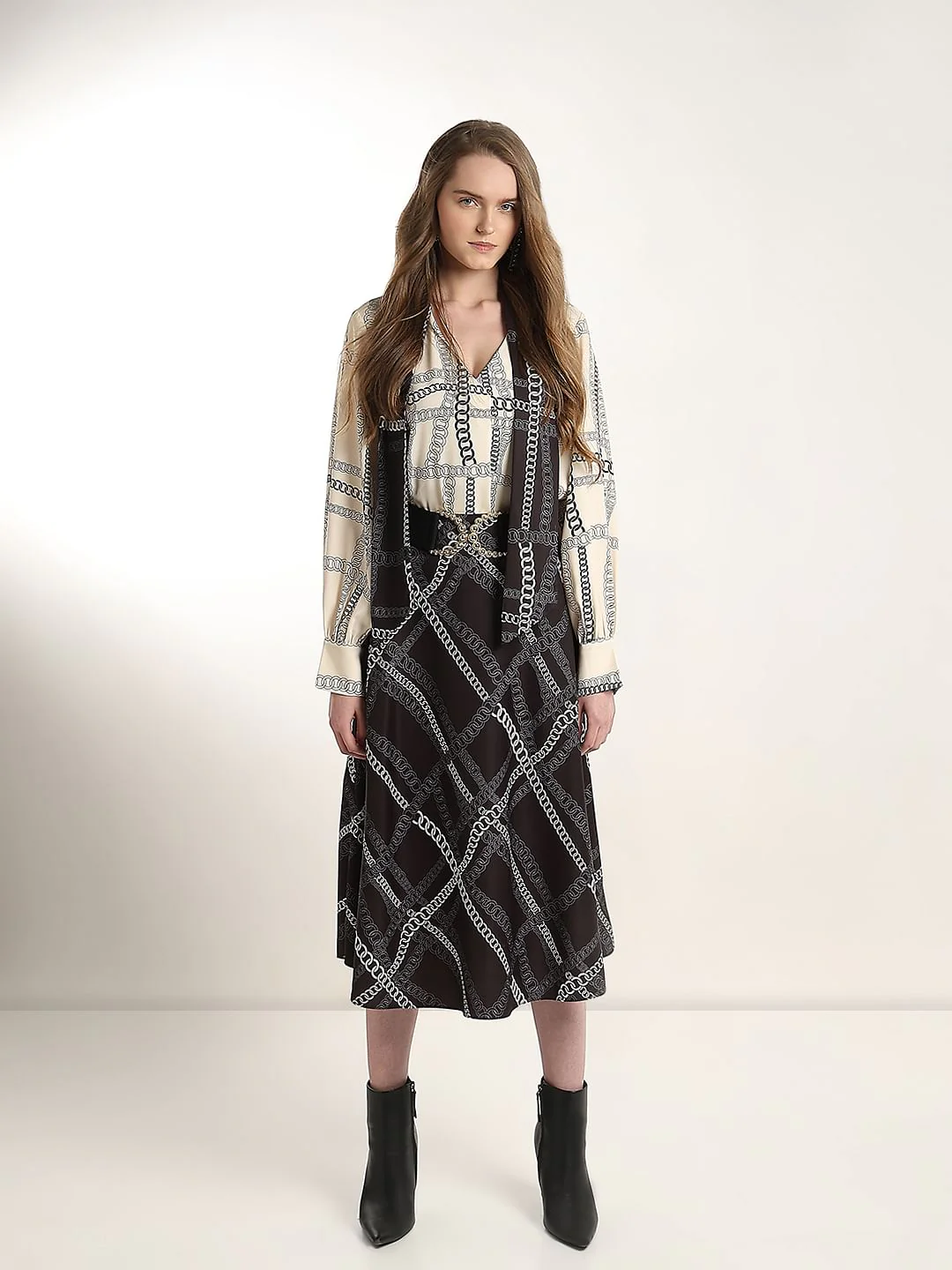 Black Chain Print Co-Ord Set Skirt